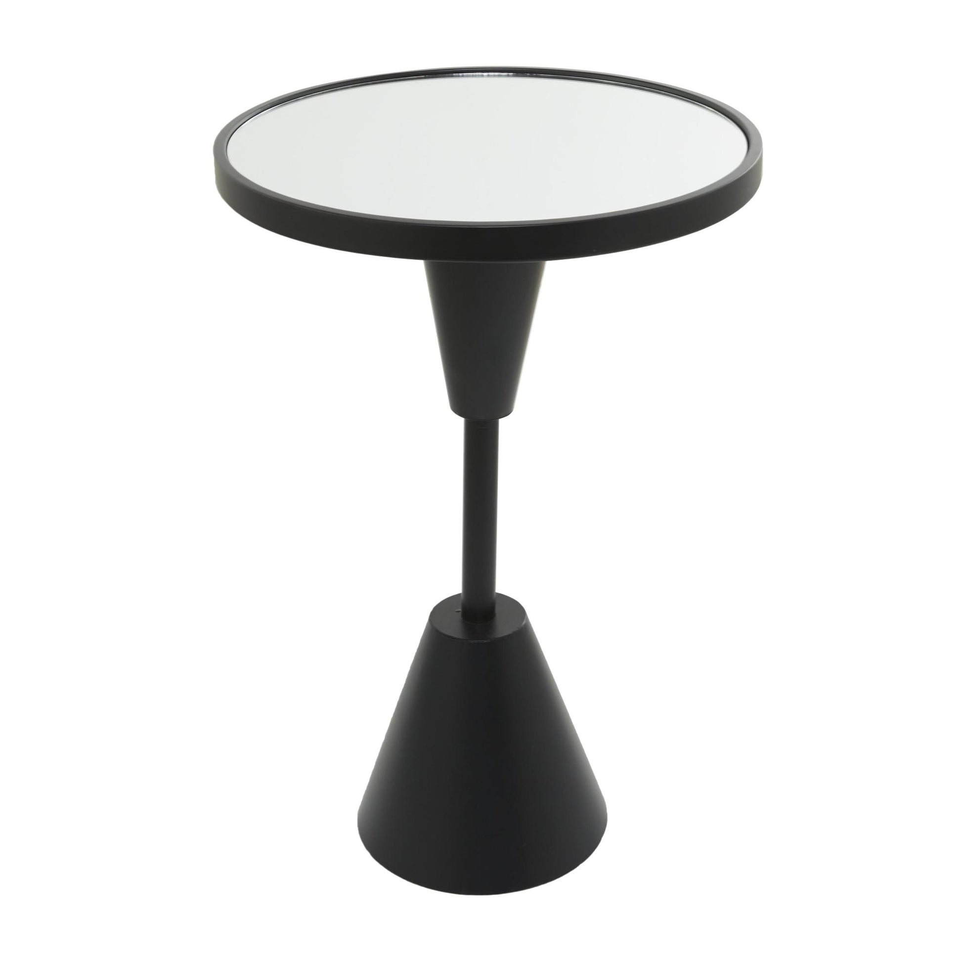 Metal Pedestal Base Side End Accent Table with Mirrored Glass Top