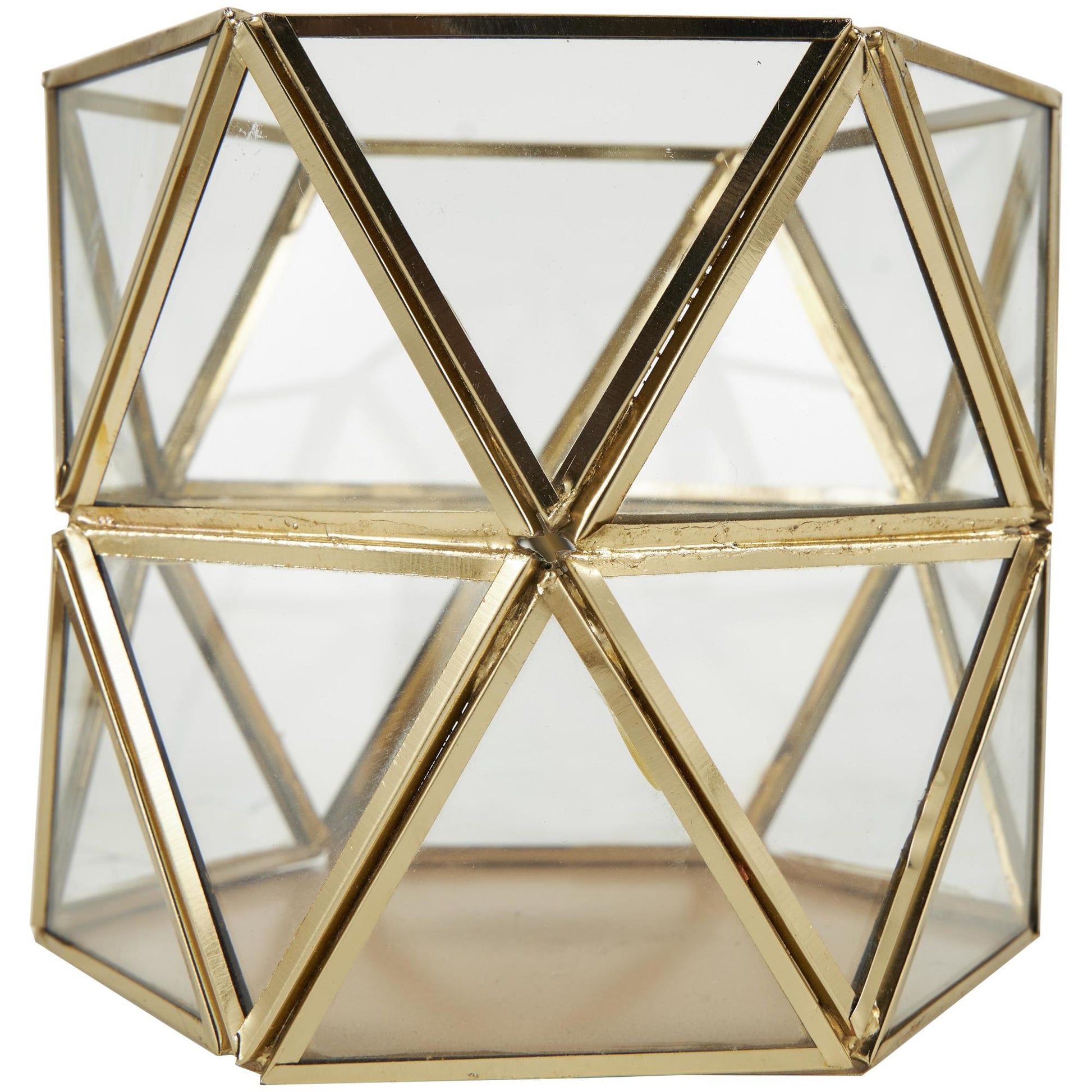 CosmoLiving by Cosmopolitan Set of 3 Geometric Gold Metal Diamond Patterned Hexagon Indoor Outdoor Candle Lantern