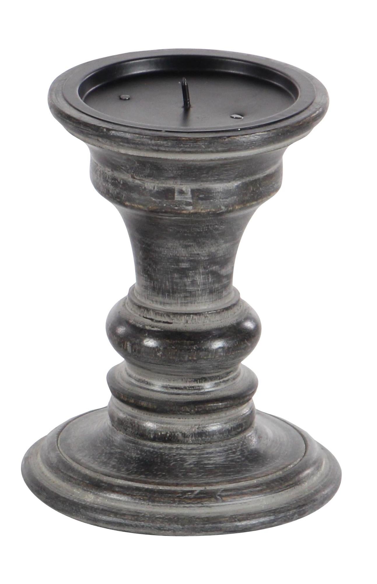 Set of 3 Black Mango Wood Whitewashed Turned Decorative Candle Holder