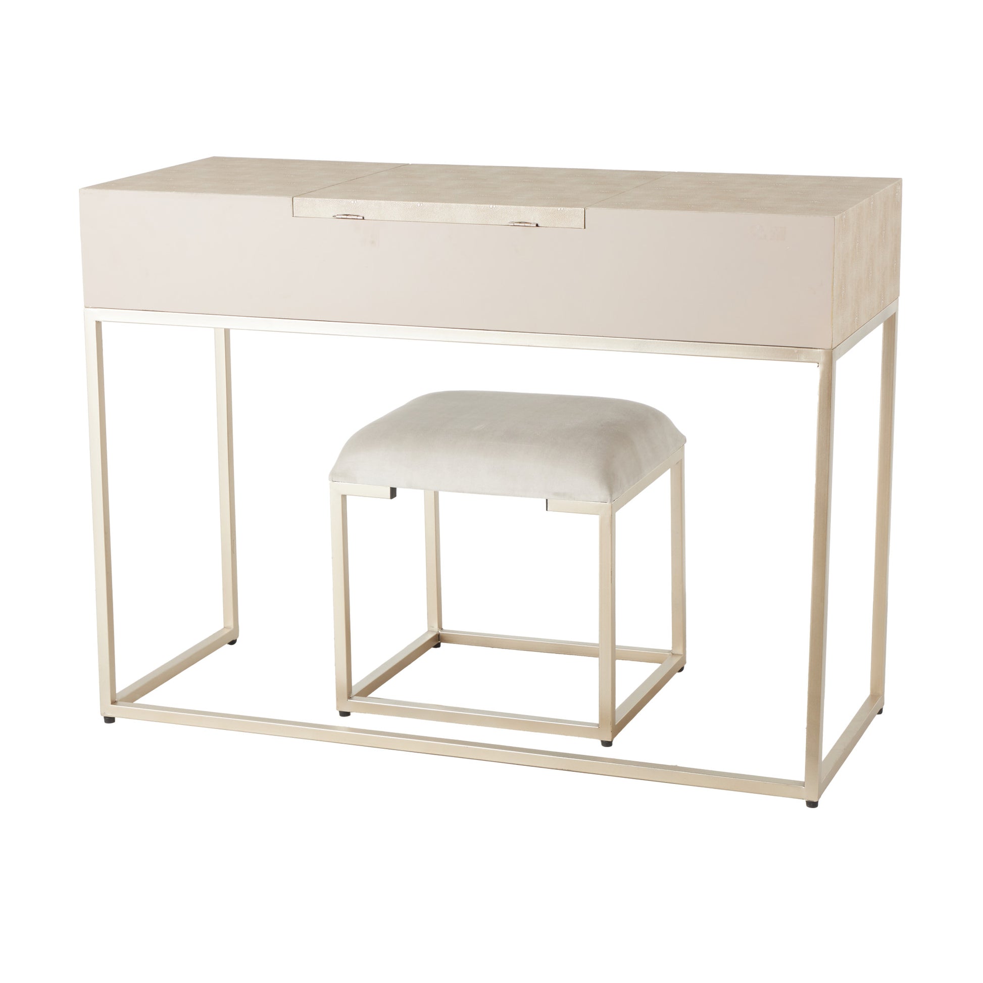 Light Gray Wood Bedroom Vanity with Stool with Hidden Mirror