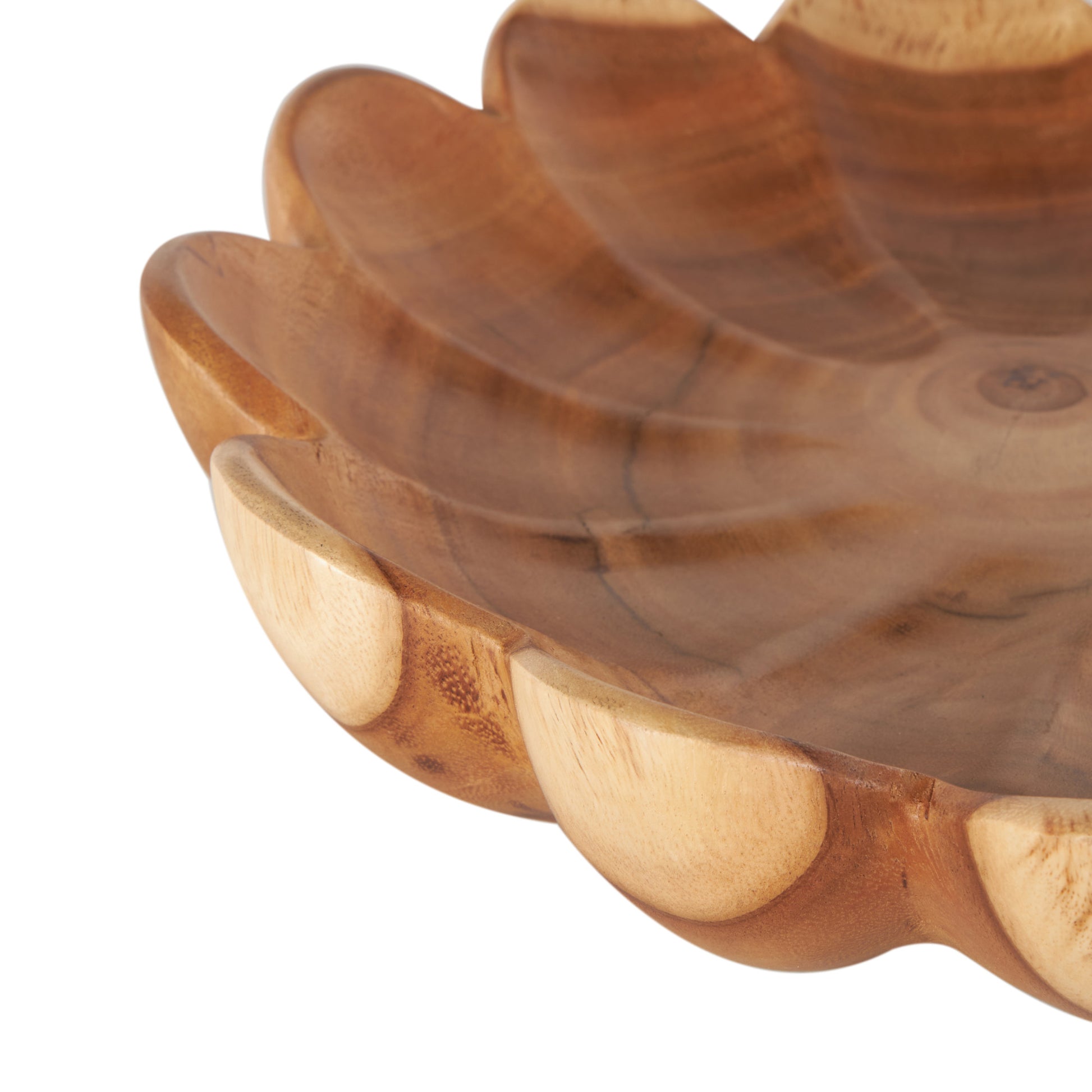 Floral Brown Teak Wood Handmade Large Decorative Bowl with Light Brown Tones