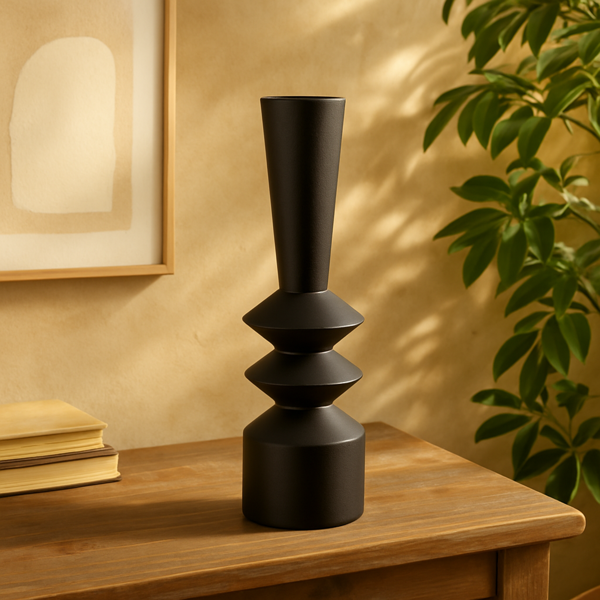 Black Metal Art Deco Fluted Decorative Vase