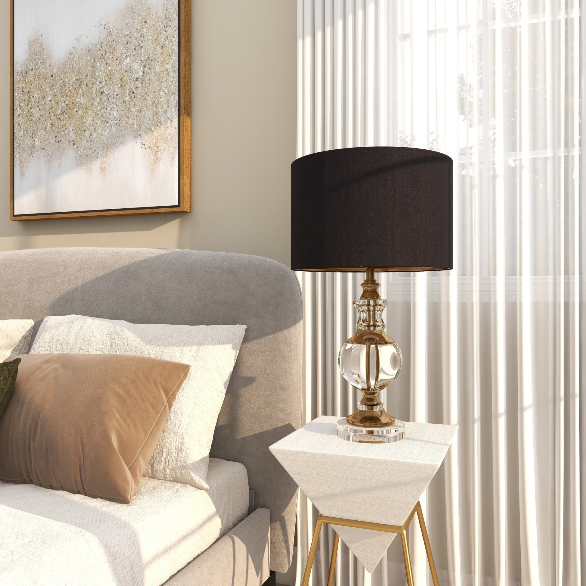 Gold Crystal Room Table Lamp with Black Lampshade