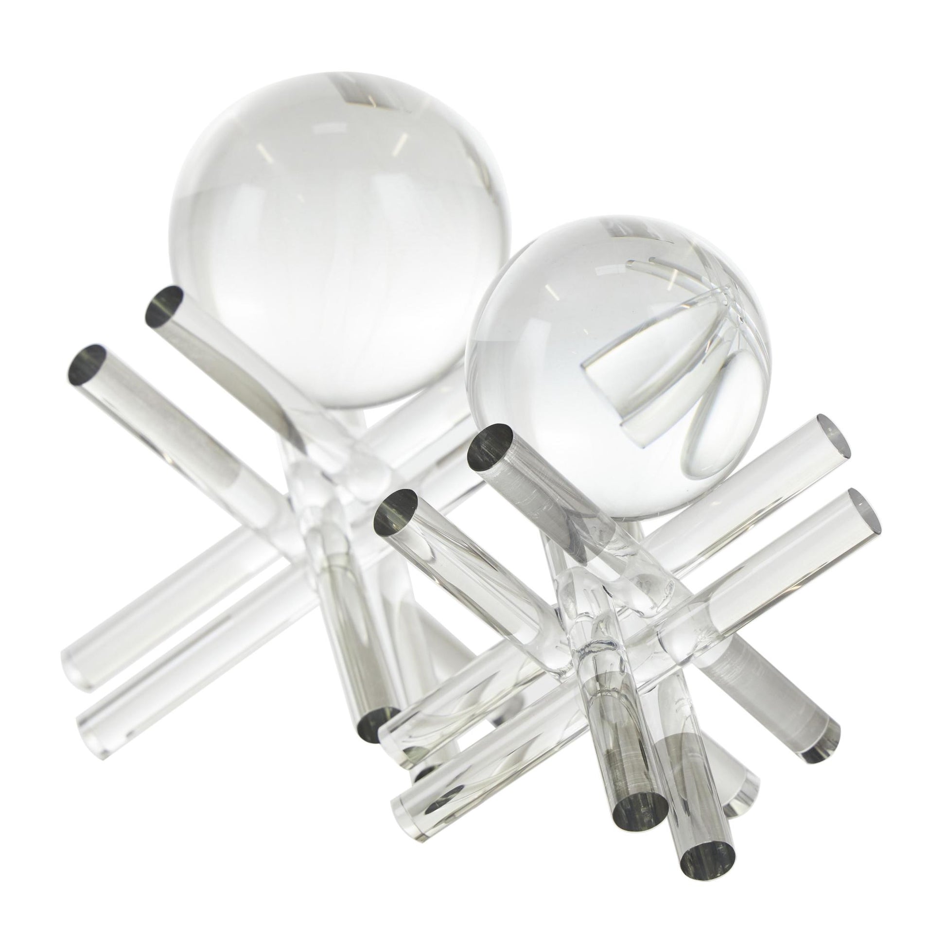 Set of 2 Jack Clear Crystal Inspired Decorative Sculpture with Clear Resting Orbs