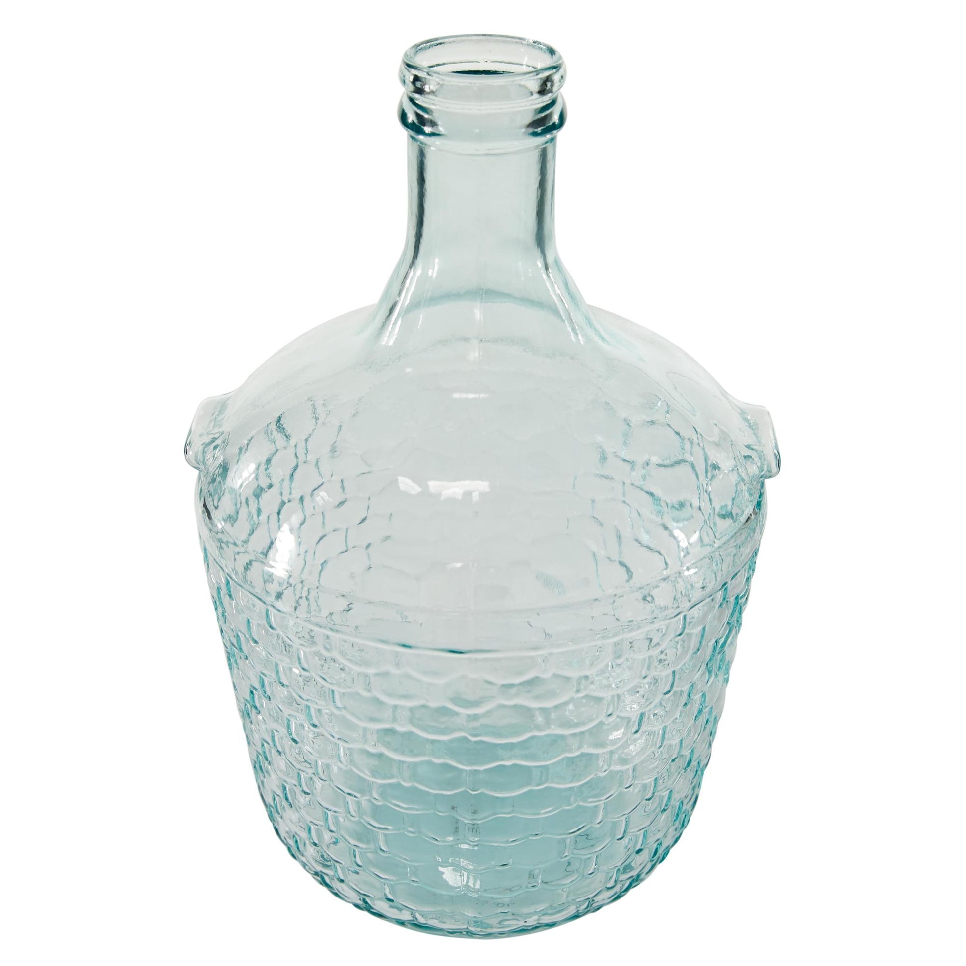 Recycled Glass Handmade Spanish Bottle Decorative Vase with Cabernet and Scroll Design 12" x 12" x 17"