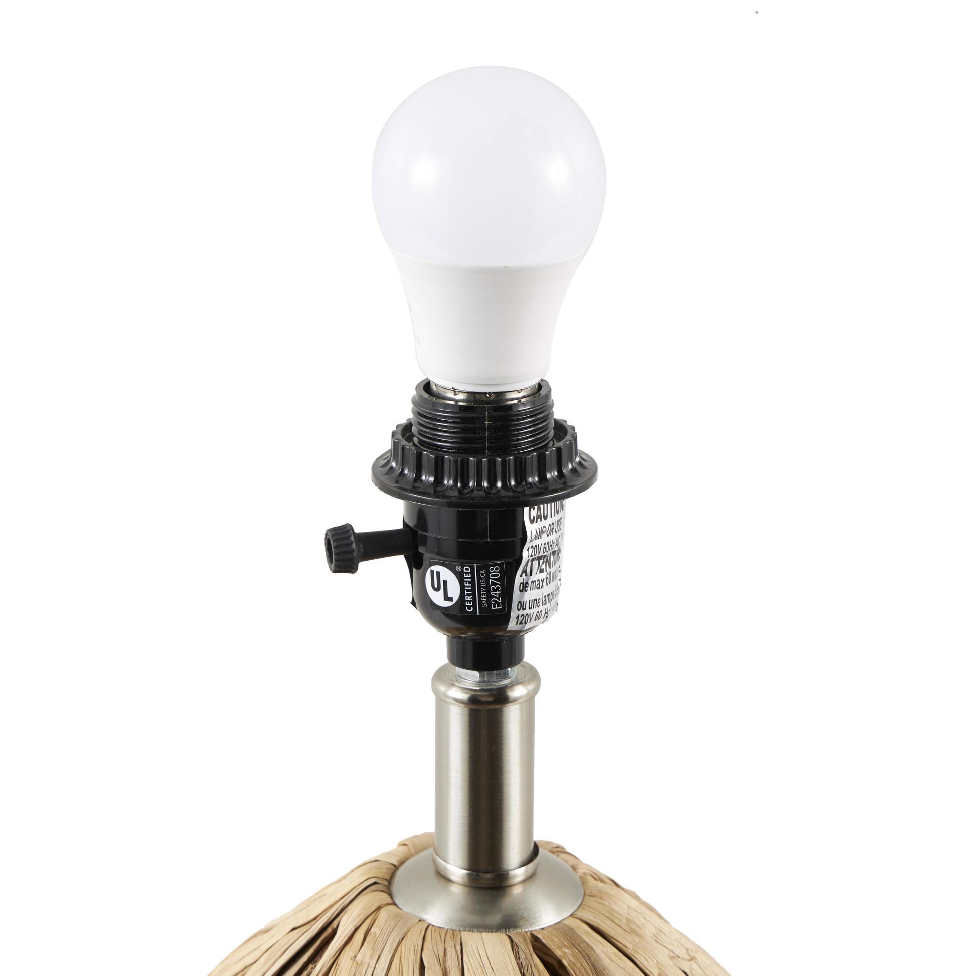 Brown Seagrass Handmade Woven Room Table Lamp with Silver Base