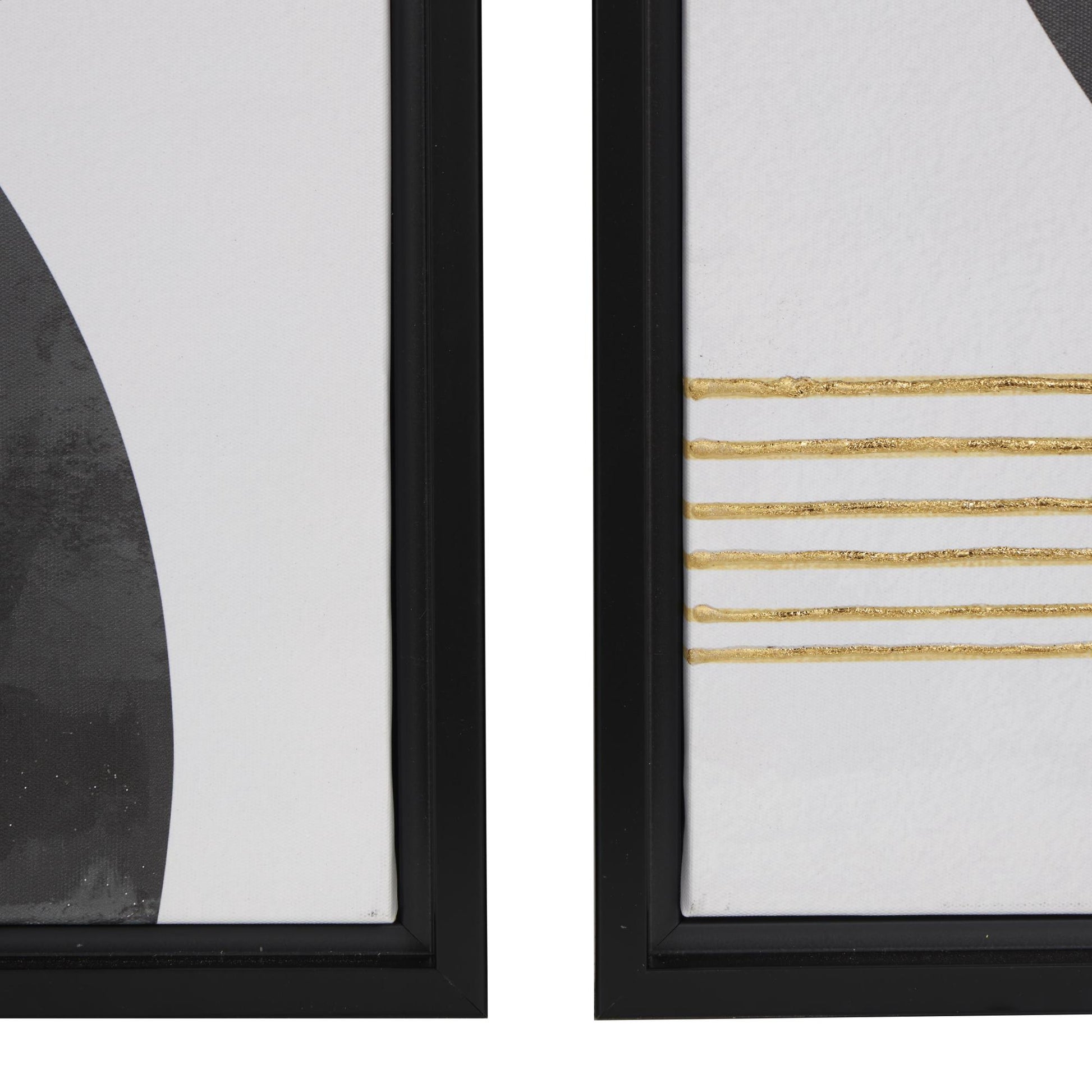Set of 2 Geometric White Canvas Mid Century Modern Geometric Living Room Framed Wall Art with Gold Foil Accent