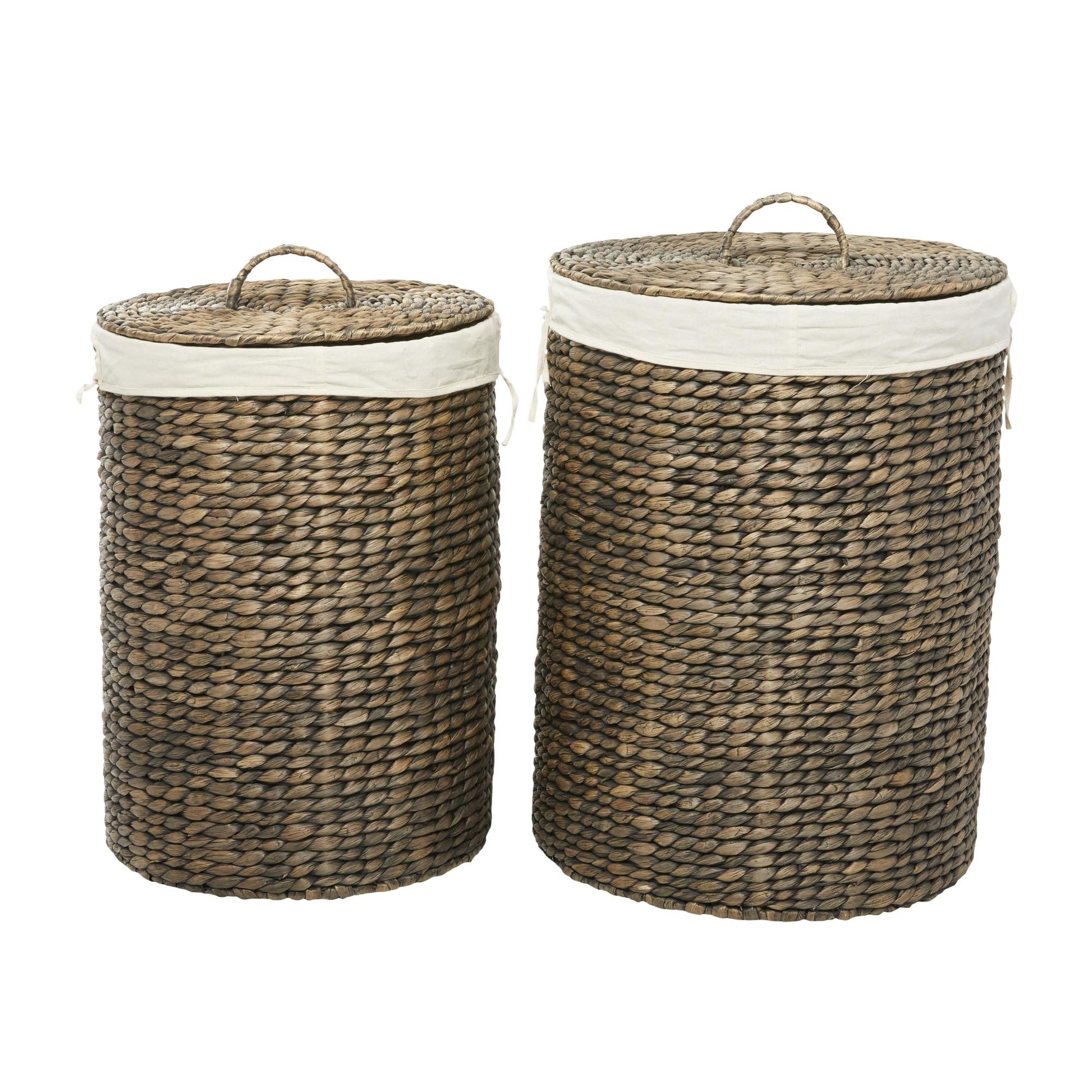 CosmoLiving by Cosmopolitan Set of 2 Dark Brown Seagrass Handmade Decorative and Functional Storage Basket with Liner and Matching Tops