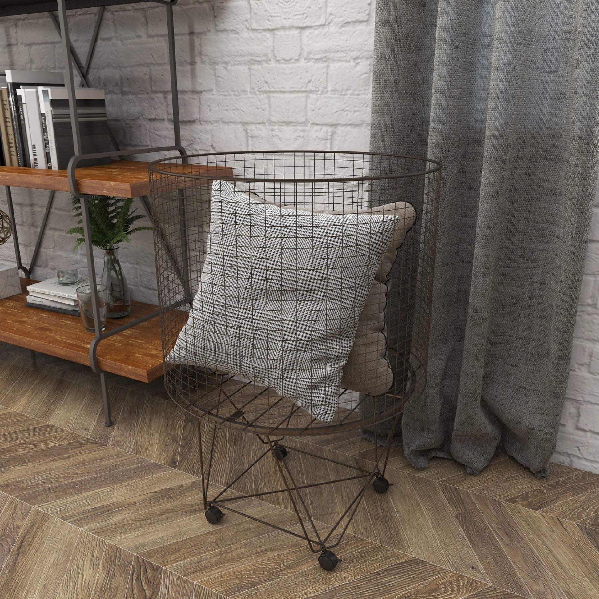 Bronze Metal Deep Set Wire Basket Mobile Storage Cart with Wheels