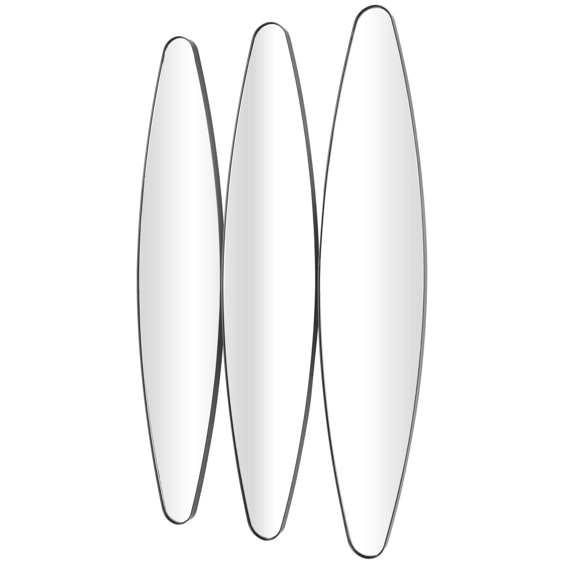 Set of 3 Black Metal Elongated Oval Room Wall Mirror