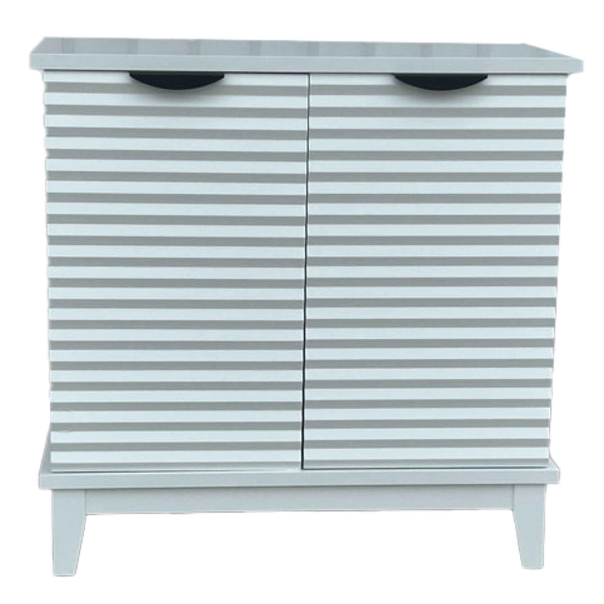 Cream Wooden Angular Ribbed 2 Door Room Cabinet with Black Half Moon Handles