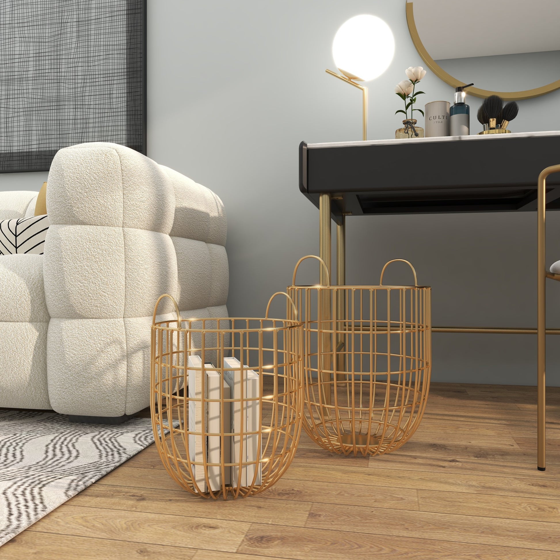 Set of 2 Metal Decorative and Functional Storage Basket with Arched Handles Set of 2 13", 11"W