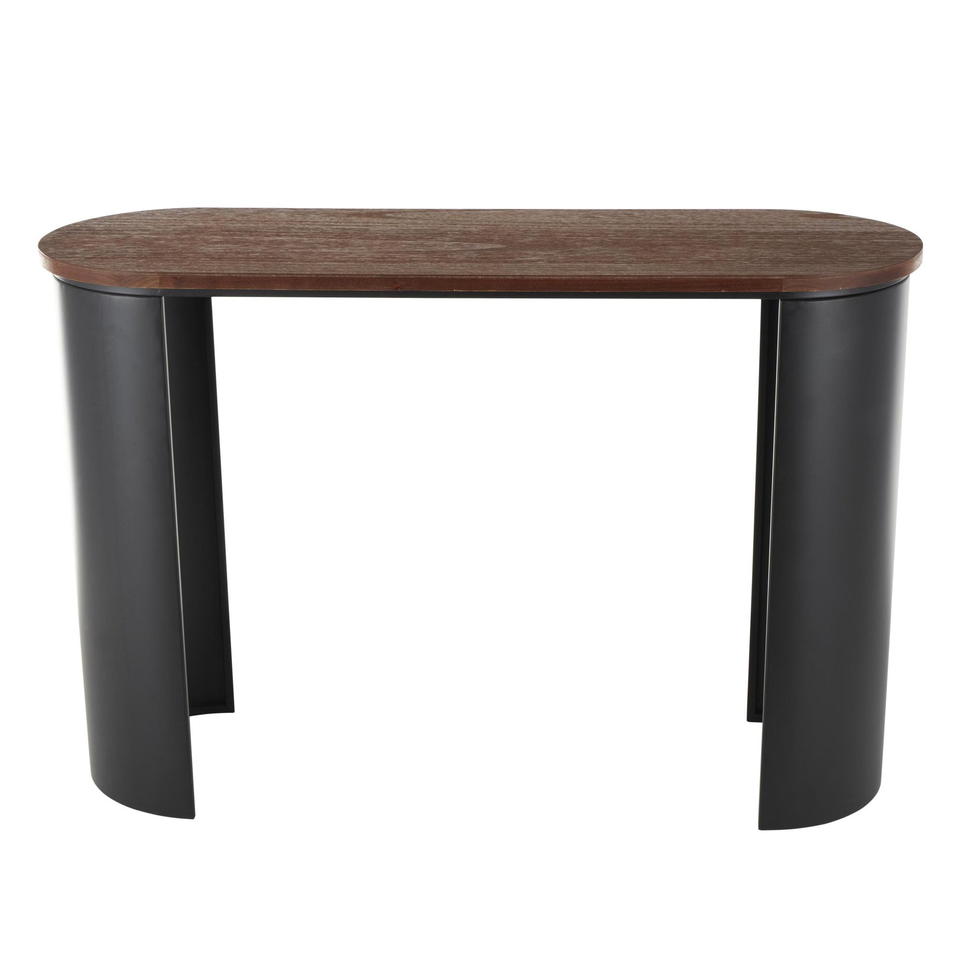 Wood Curved Crescent Living Room Console Table with Brown Wood Oval Tabletop