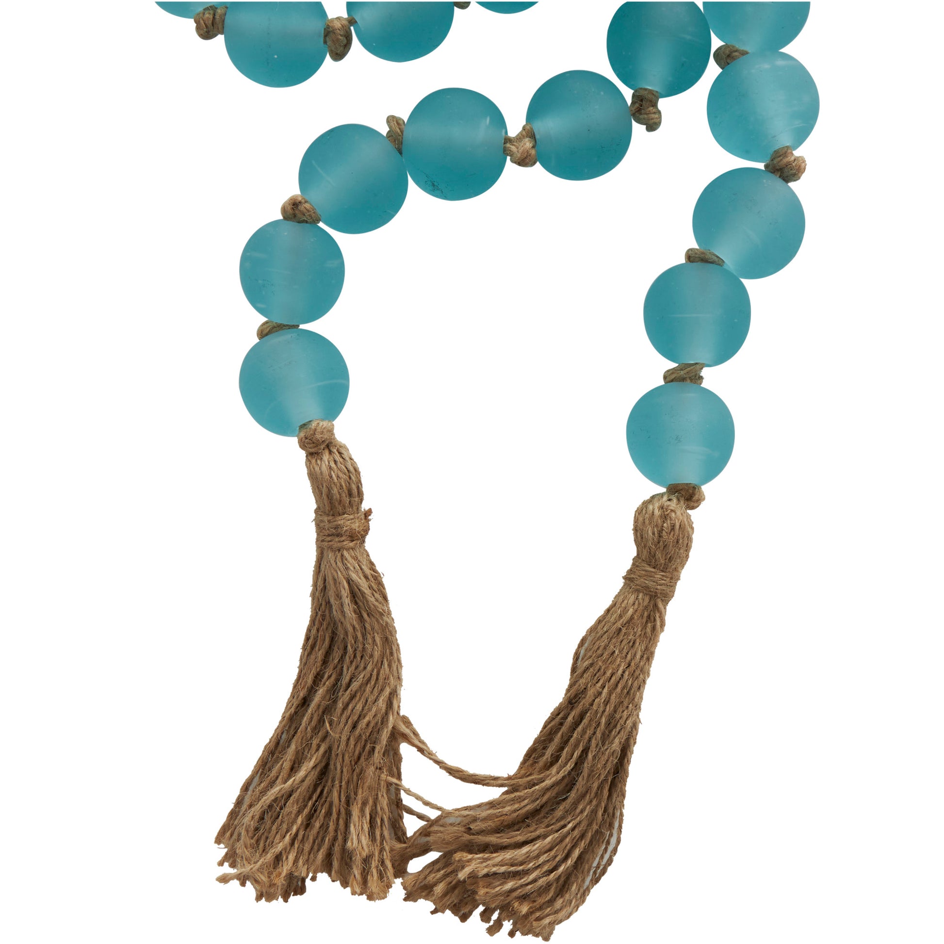 Glass Handmade Round Beaded Garland with Tassel with Knotted Brown Jute