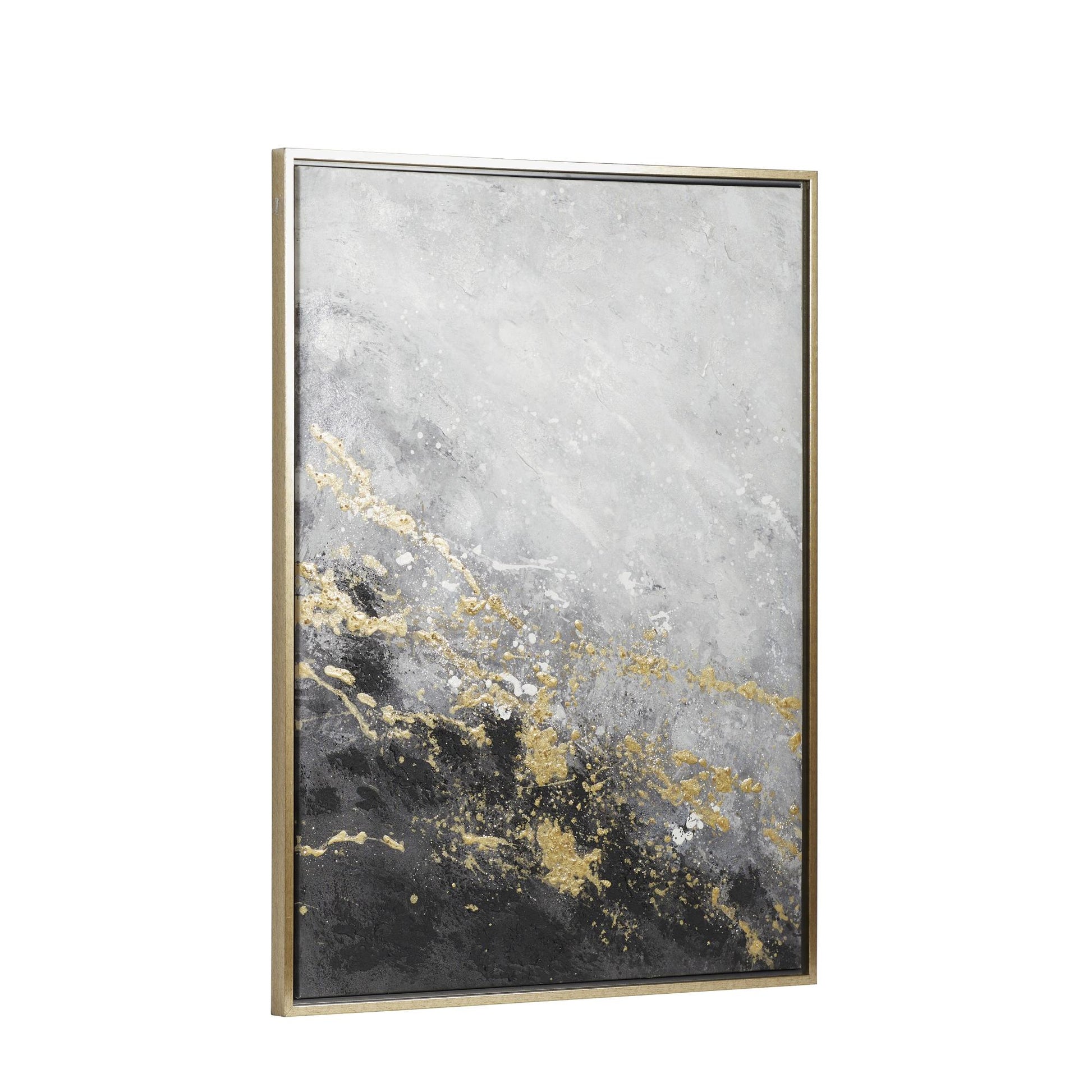 Geode Black Canvas Abstract Living Room Framed Wall Art with Gold Foil Accents