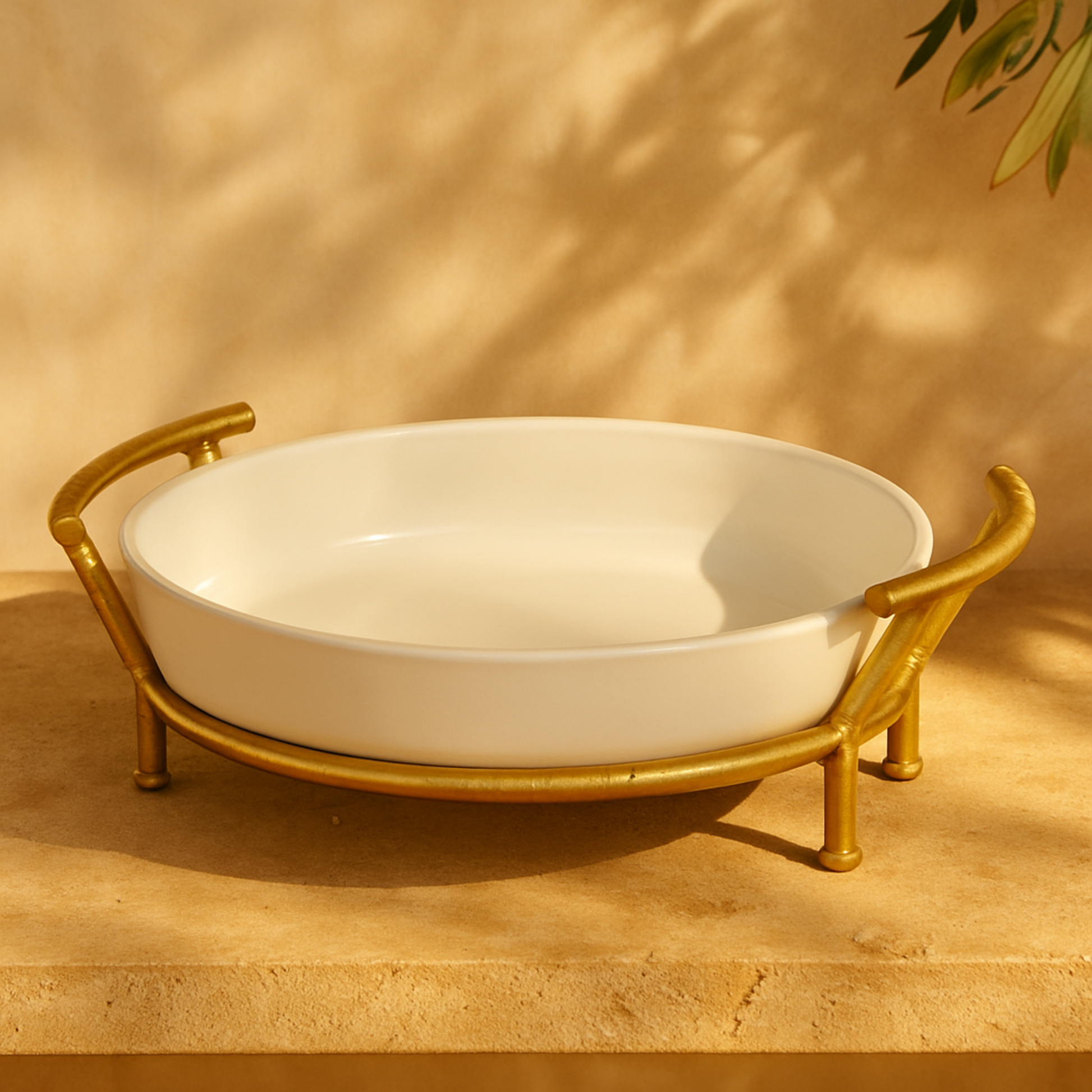CosmoLiving by Cosmopolitan Kitchen White Glass Decorative Serving Bowl with Gold Metal Stand