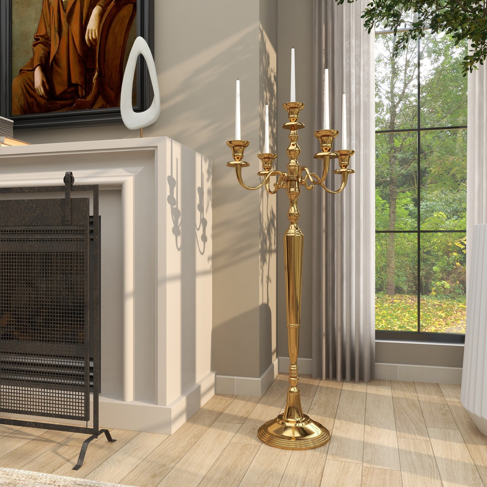 Scroll Aluminum Metal Tall Floor 5 Candle Decorative Candelabra