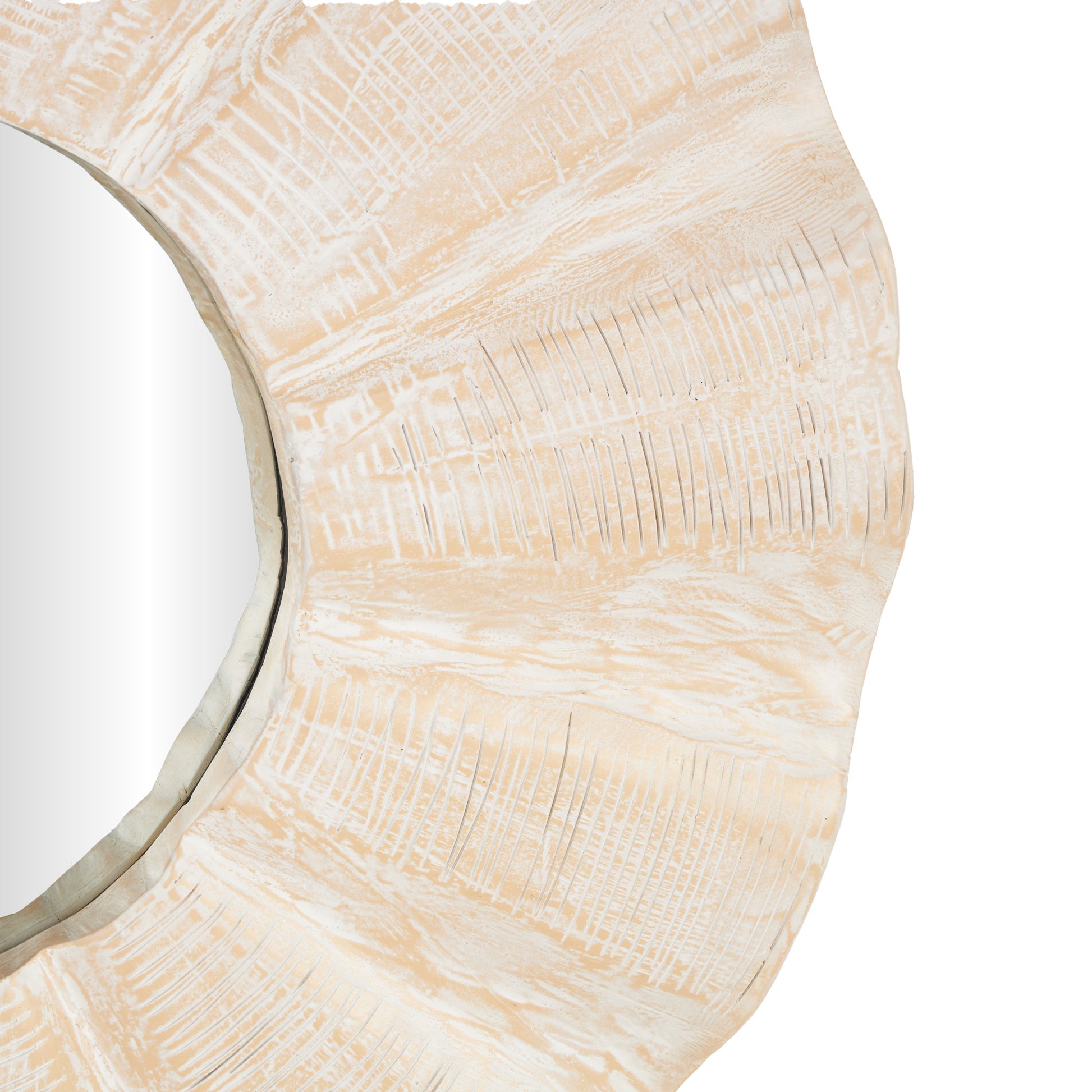 Abstract Cream Teak Wood Handmade Large Room Wall Mirror with Carved Abstract Patterns
