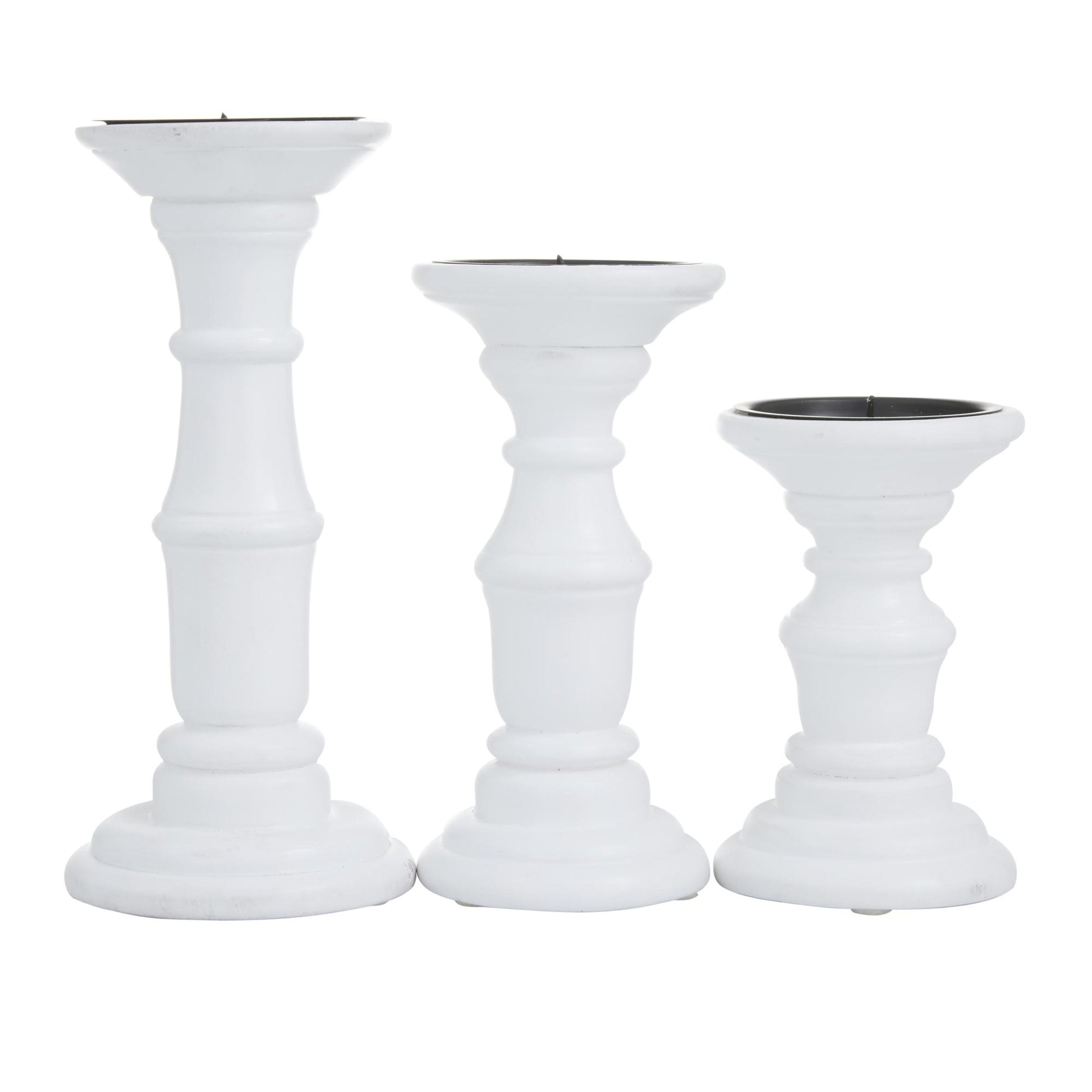 Set of 3 Mango Wood Turned Style Pillar Decorative Candle Holder