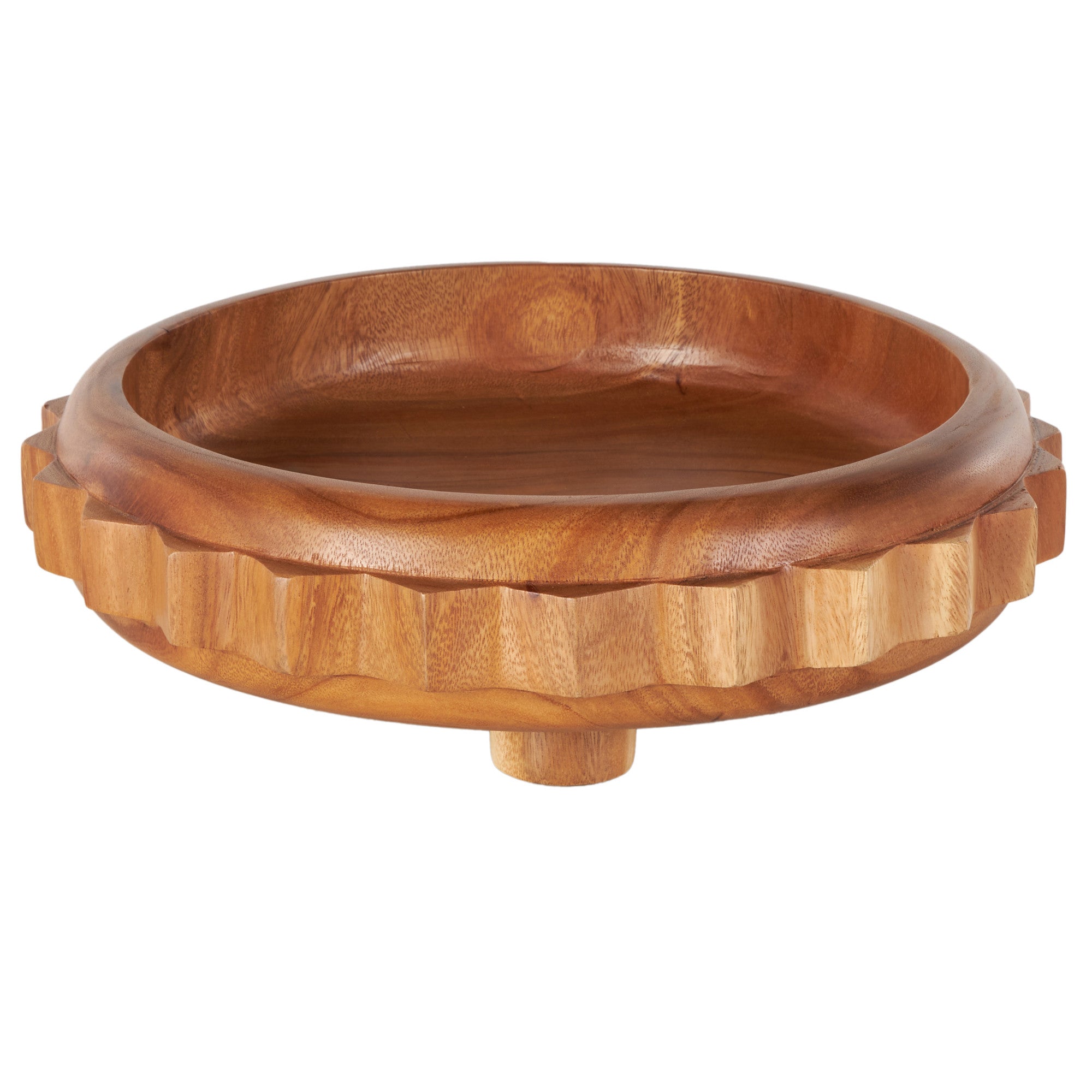 Gear Brown Teak Wood Handmade Large Decorative Bowl with Peg Leg