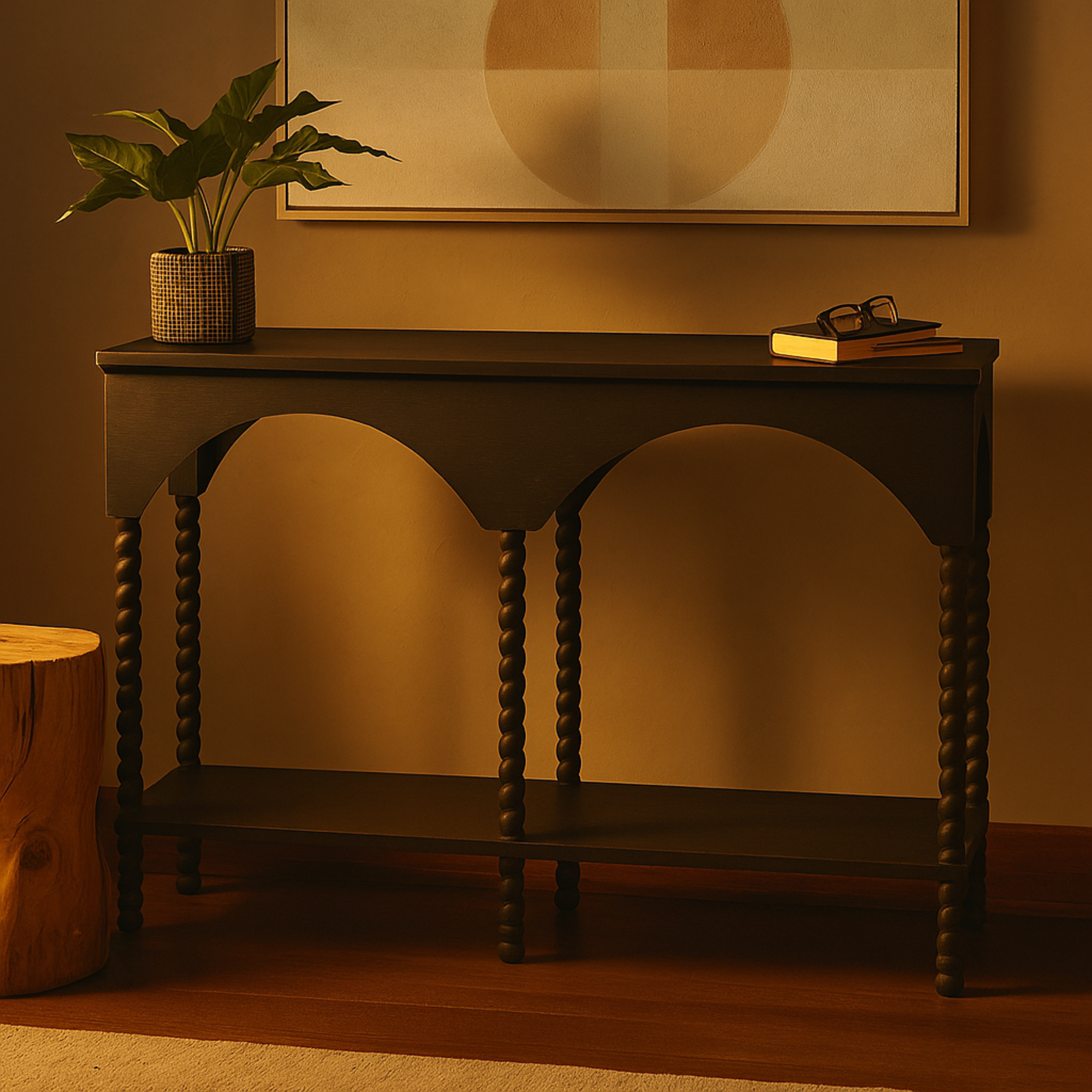 Black Wood Arched Living Room Console Table