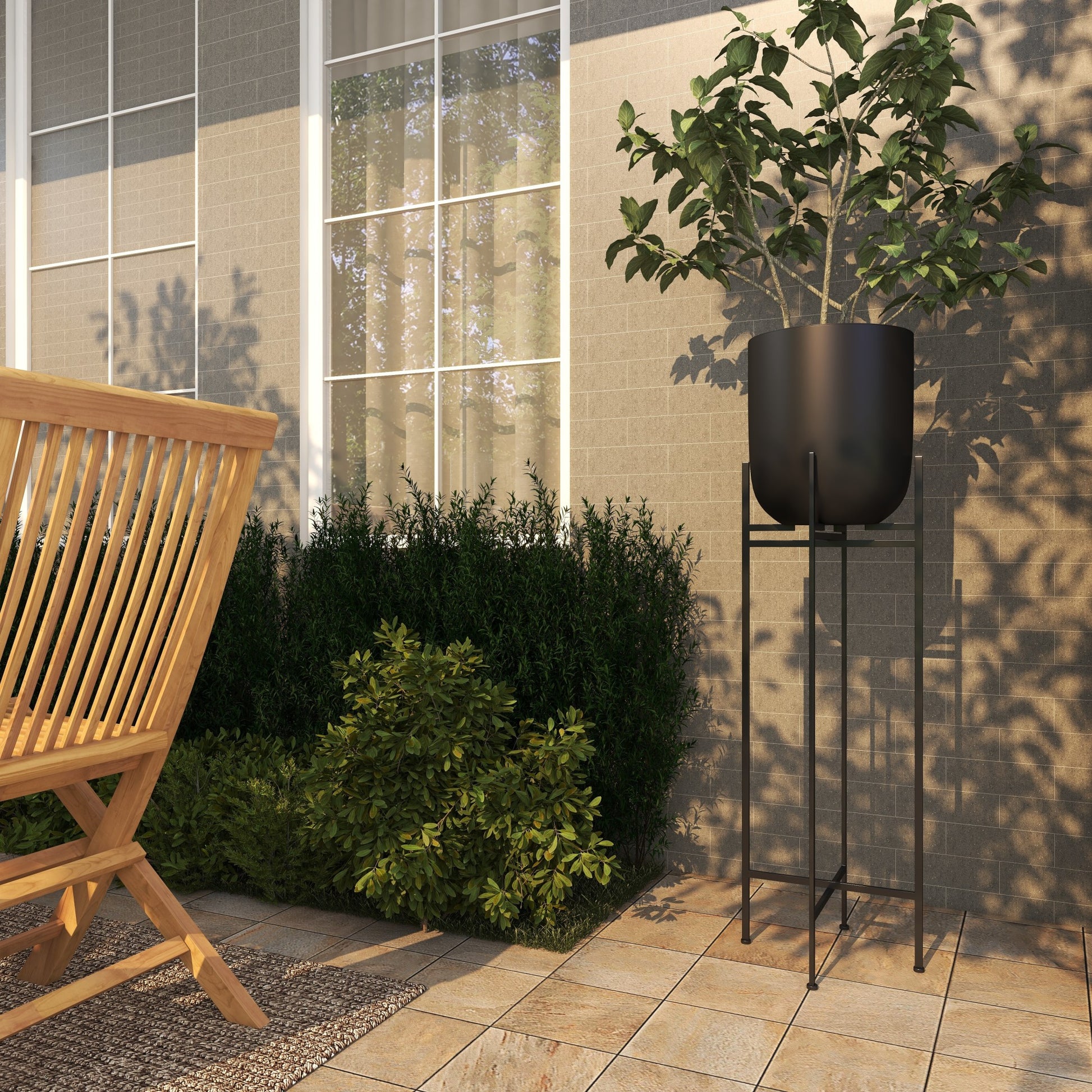 Black Metal Indoor Outdoor Planter with Removable Stand