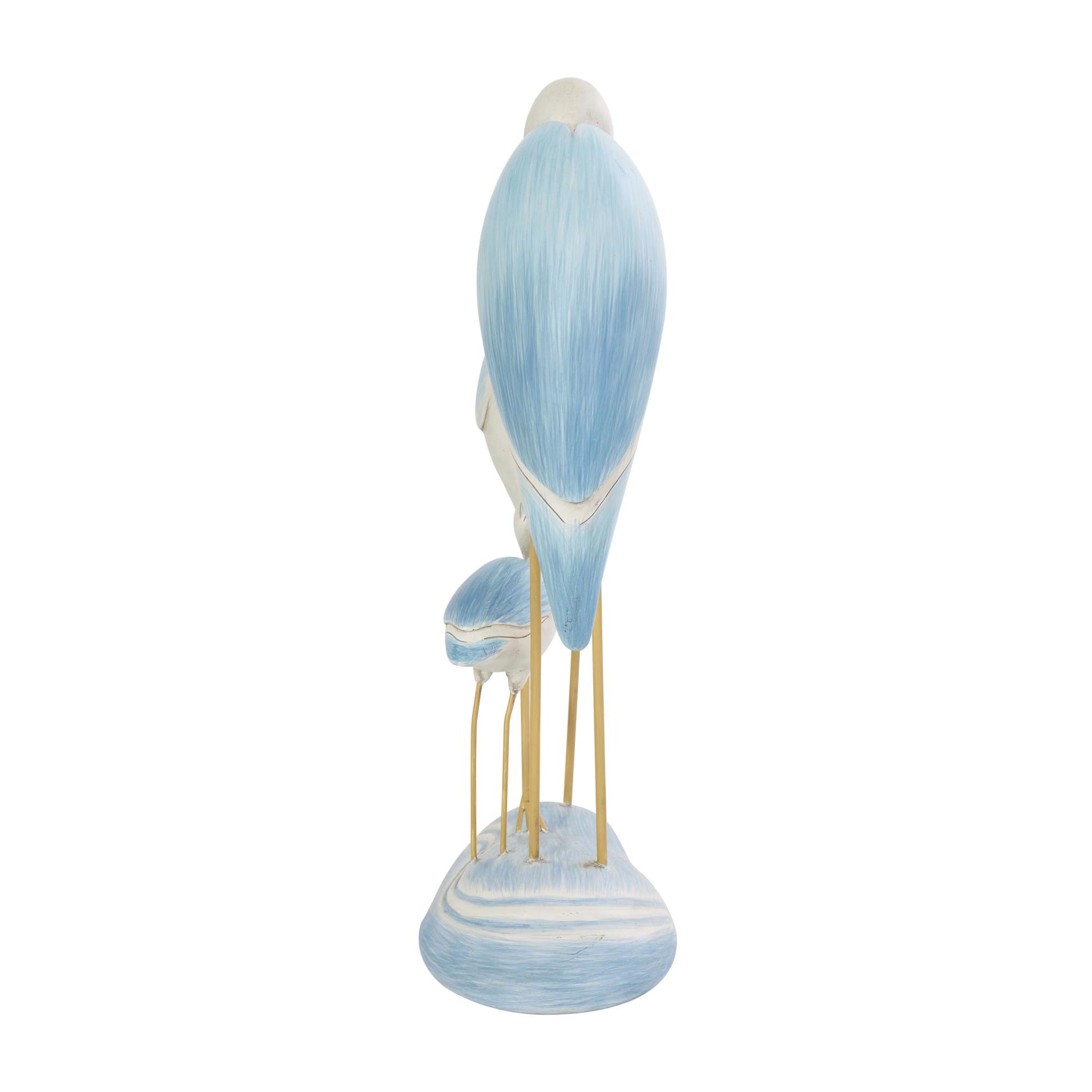 Bird Light Blue Polyresin Family Decorative Sculpture with Yellow Accents