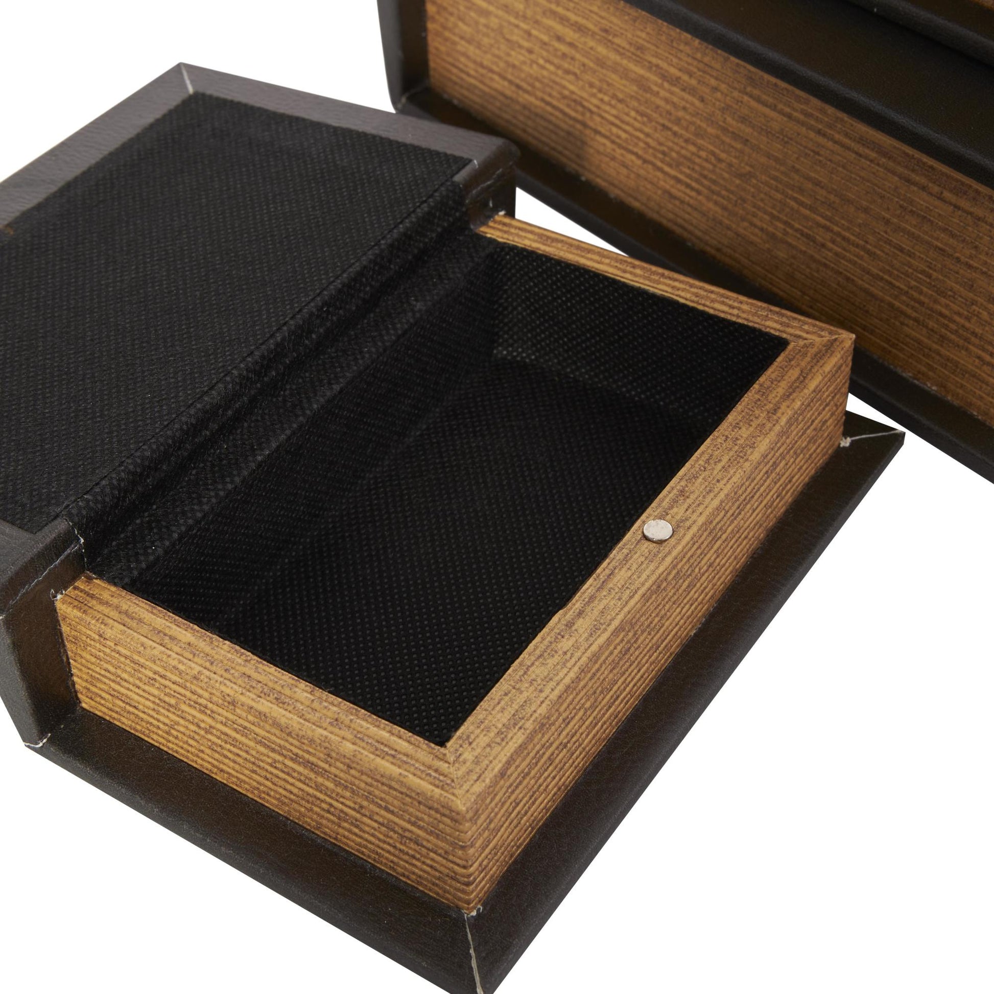 Set of 3 Black Faux Leather Paris, London, New York Faux Book Storage Decorative Box with White Spine