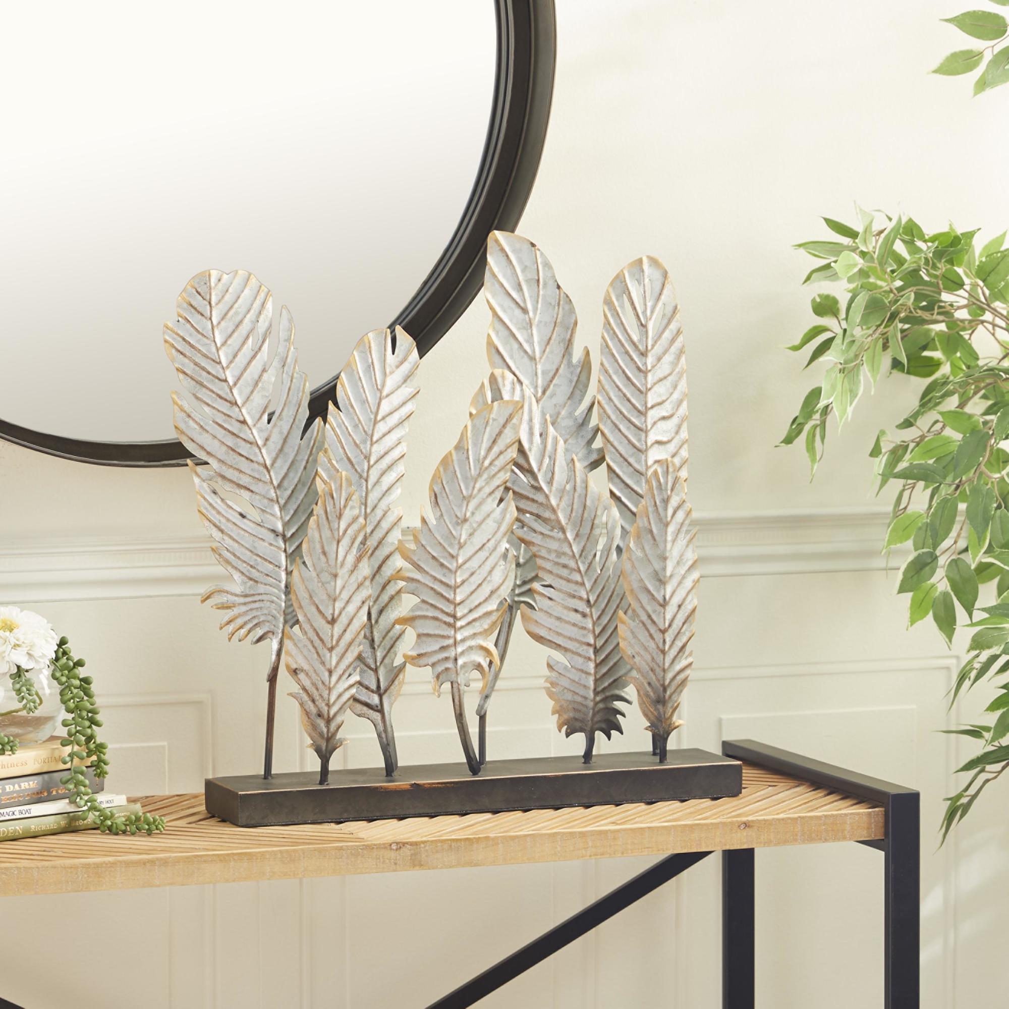 Bird Gray Metal Feathers Decorative Sculpture