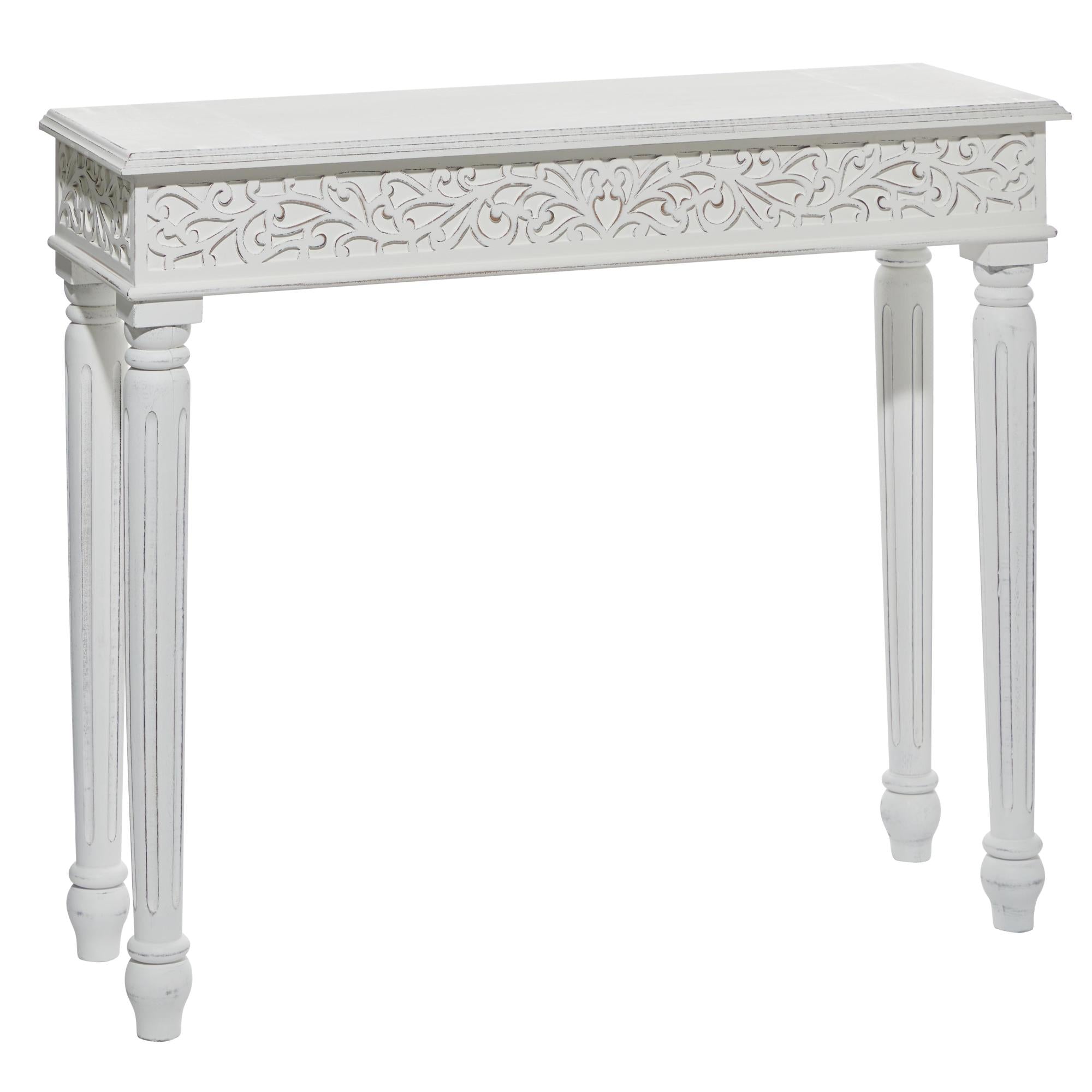 Scroll Wood Intricately Carved Slim Living Room Console Table with Turned Legs 36" x 12" x 30"