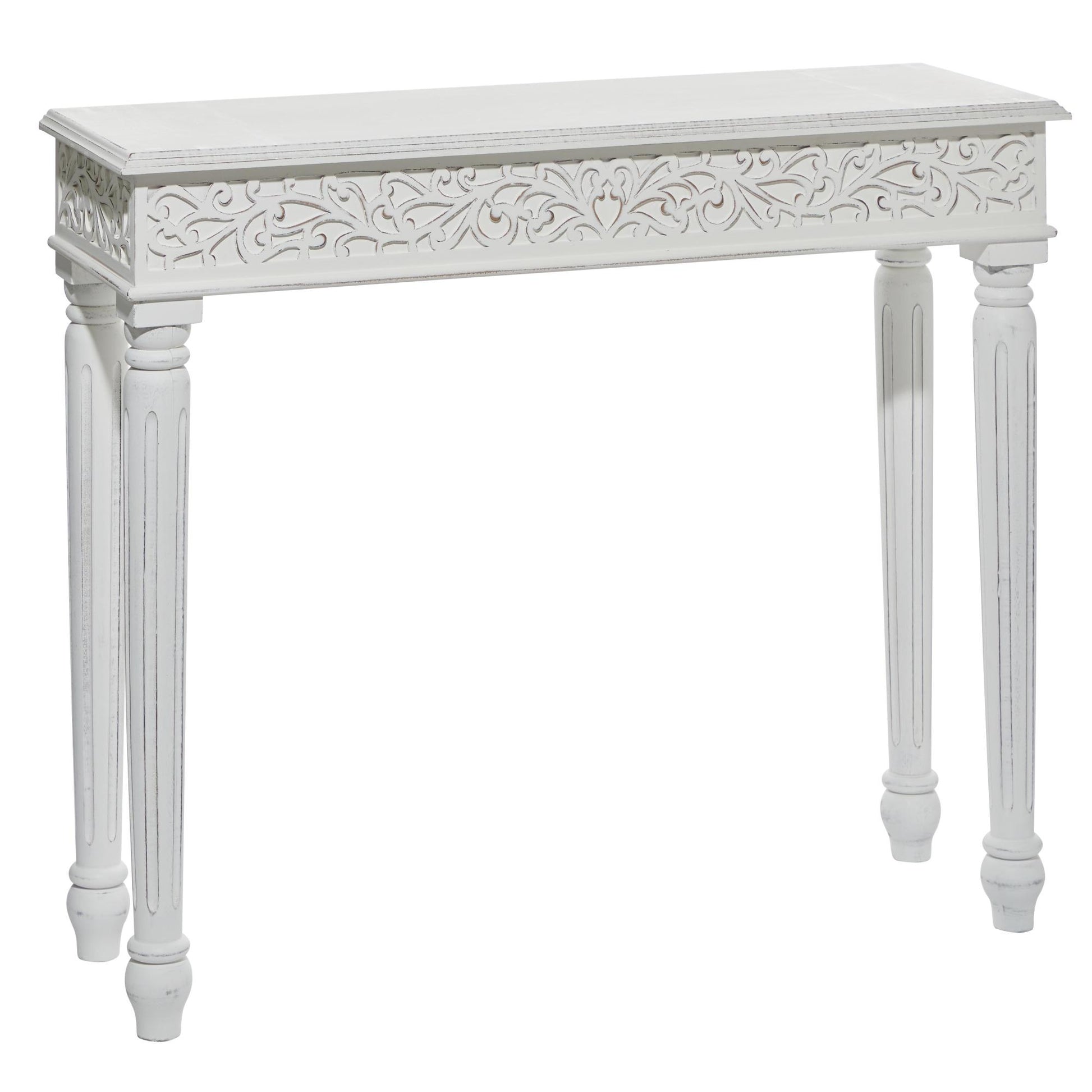Scroll Wood Intricately Carved Slim Living Room Console Table with Turned Legs 36" x 12" x 30"