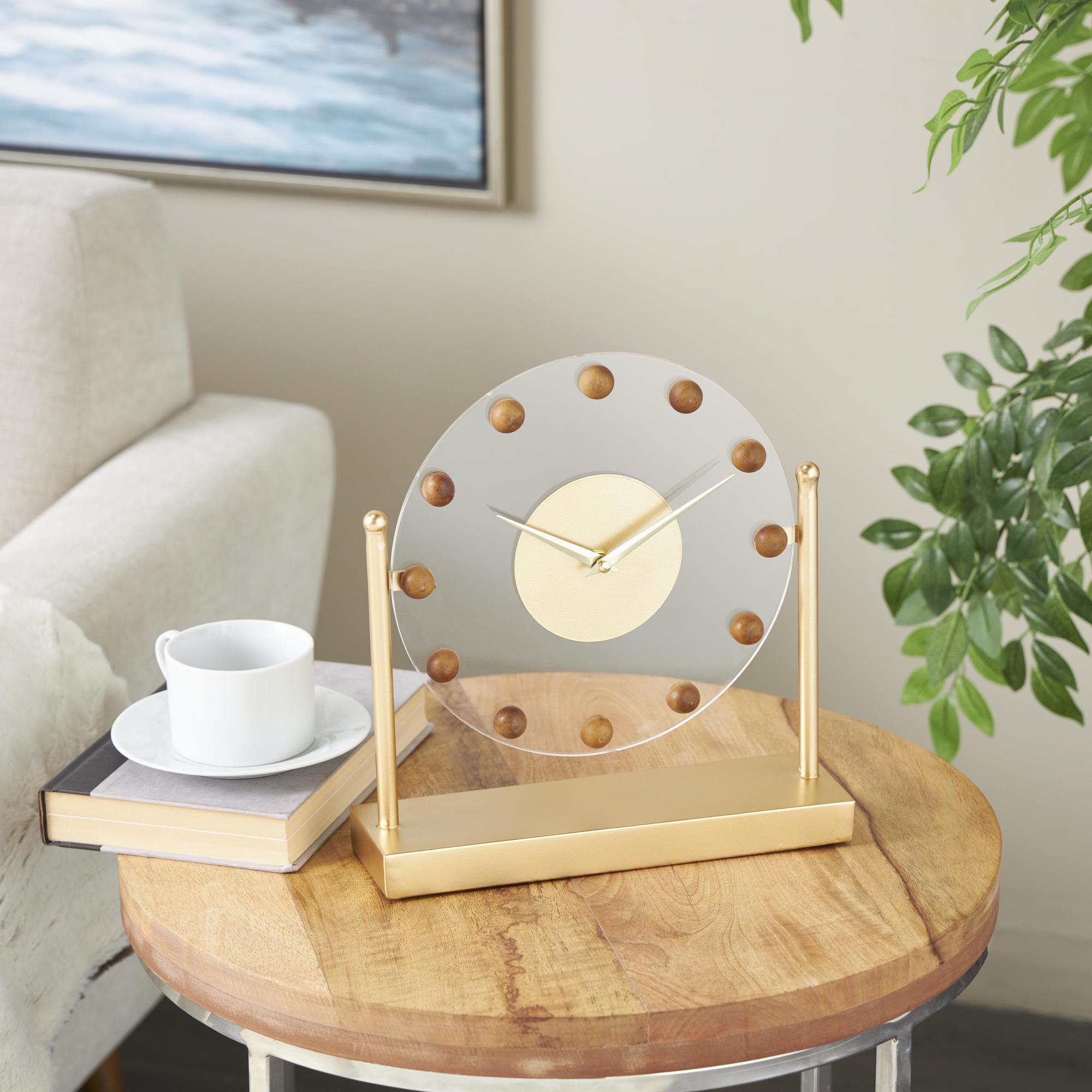 Metal Acrylic Face Decorative Clock with Wood Ball Accents 11" x 3" x 11"