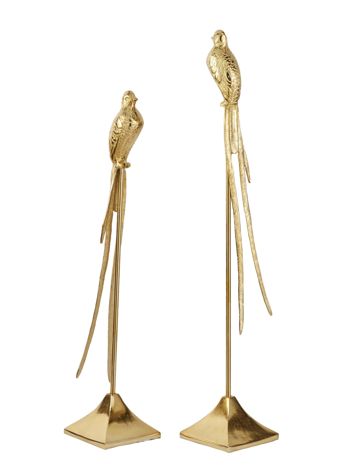 Set of 2 Bird Gold Aluminum Metal Decorative Sculpture