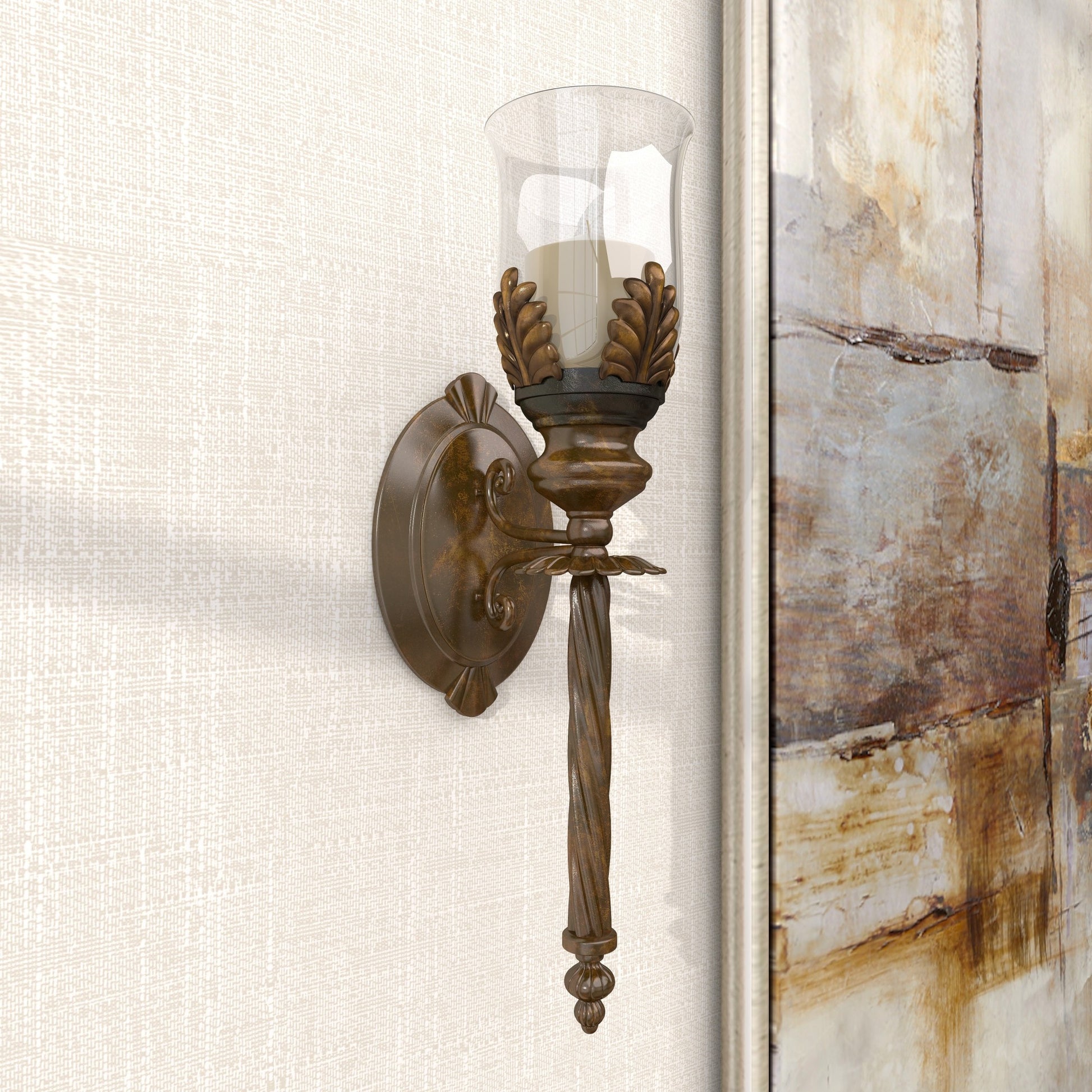 Leaf Brown Metal Candle Indoor Outdoor Wall Sconce with Twisted Base