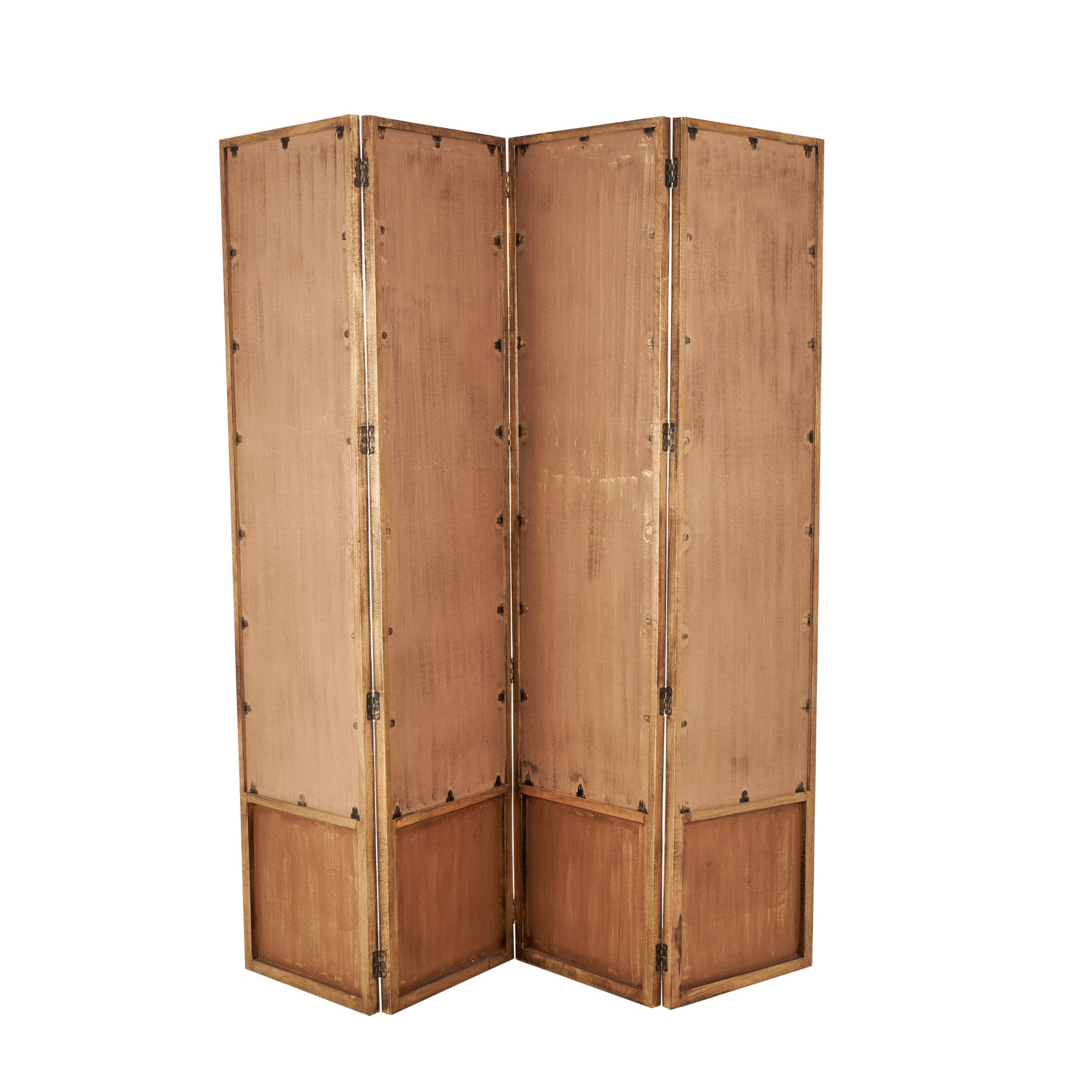 Brown Mango Wood Handmade Hinged Foldable Partition Room Divider Screen with Mirror