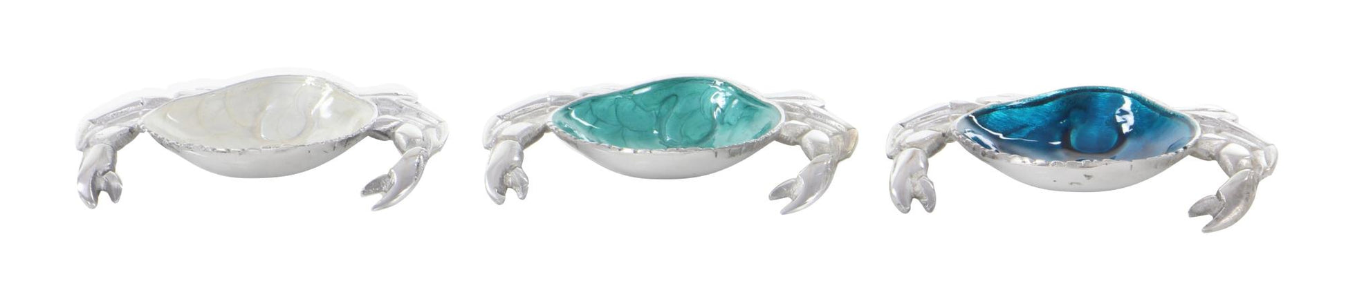 Set of 3 Crab Blue Aluminum Metal Decorative Serving Bowl with Enamel Interior