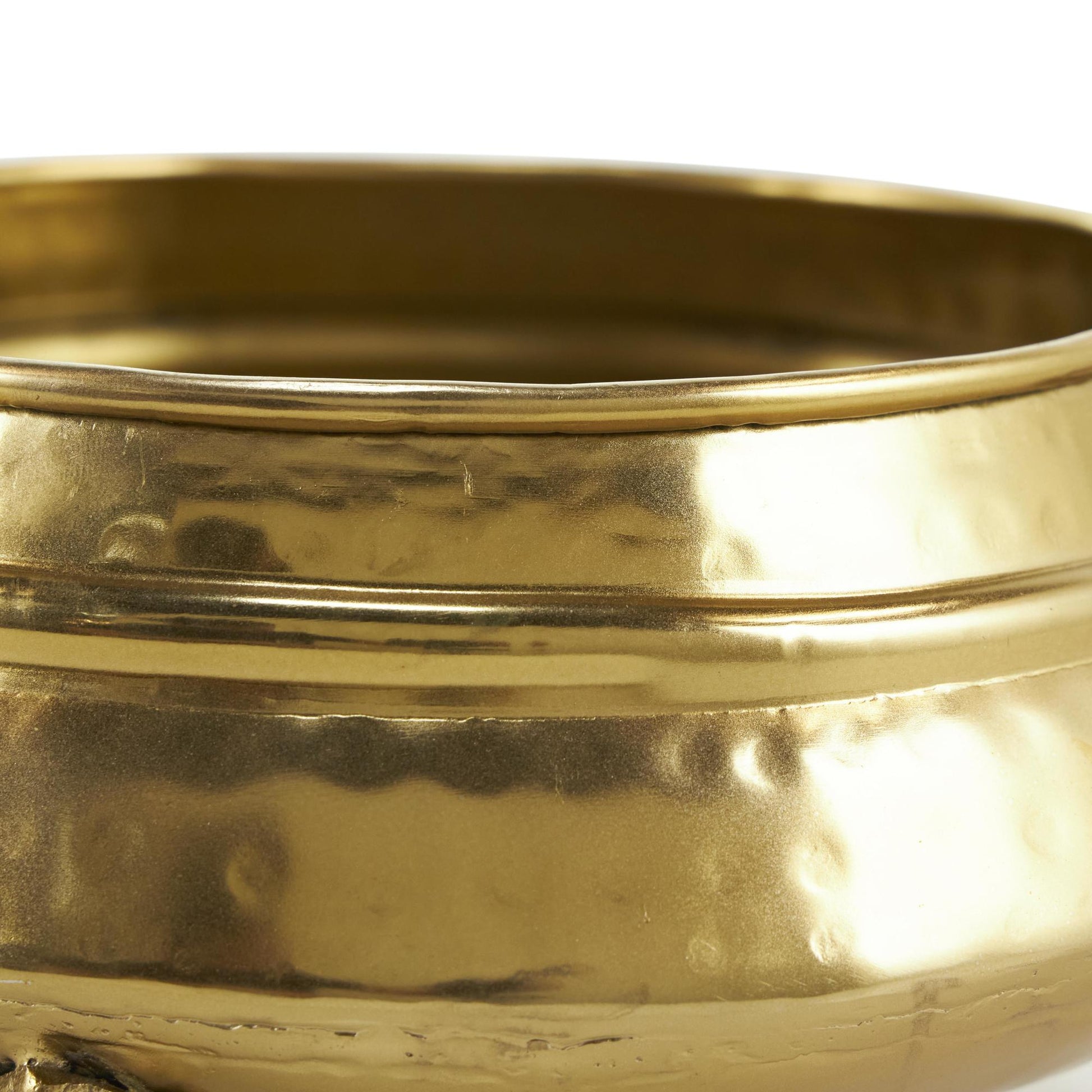 Set of 2 Gold Metal Hammered Pot Indoor Outdoor Planter with Scrolled Feet and Ring Handles
