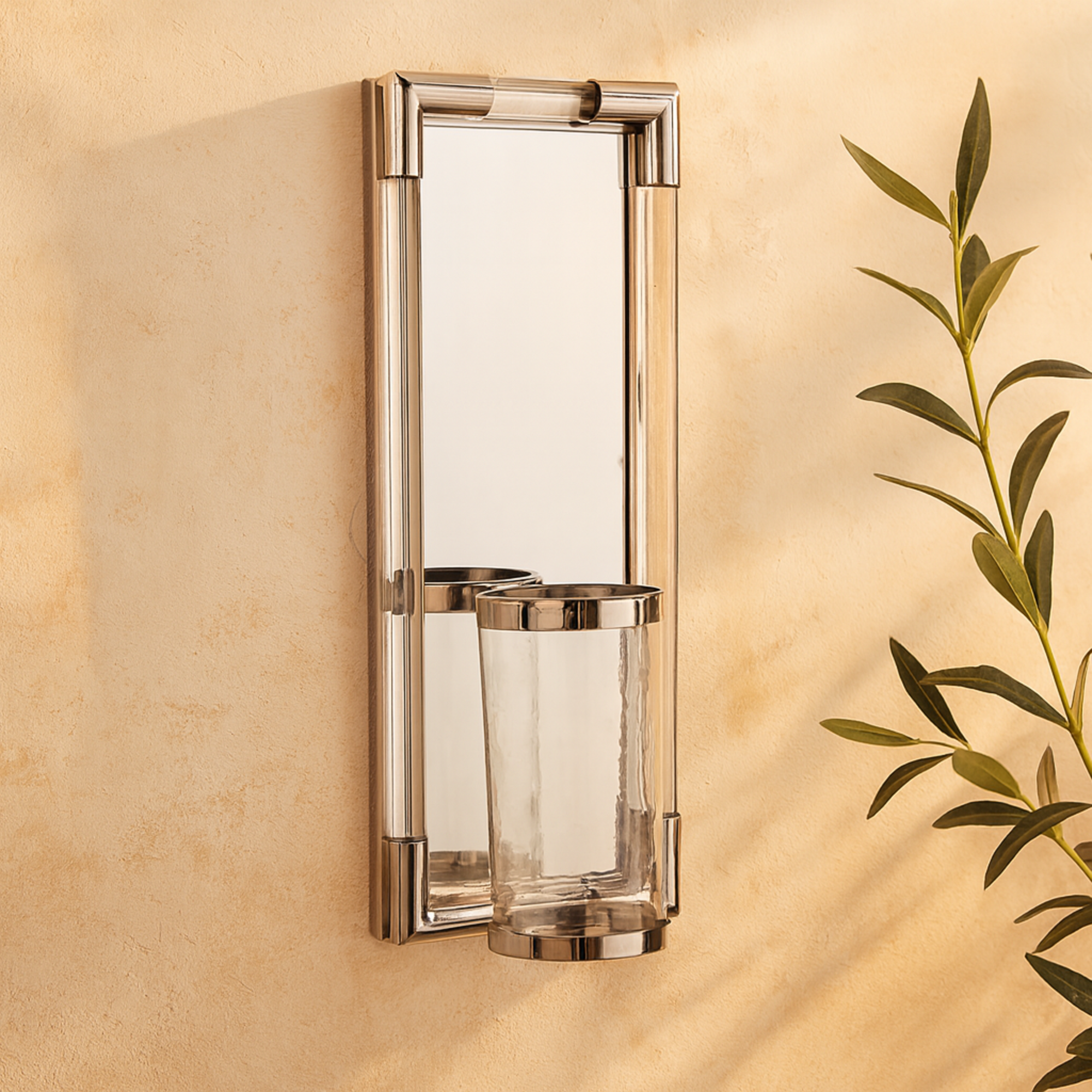 Geometric Silver Stainless Steel Metal Pillar Indoor Outdoor Wall Sconce with Mirror Backing