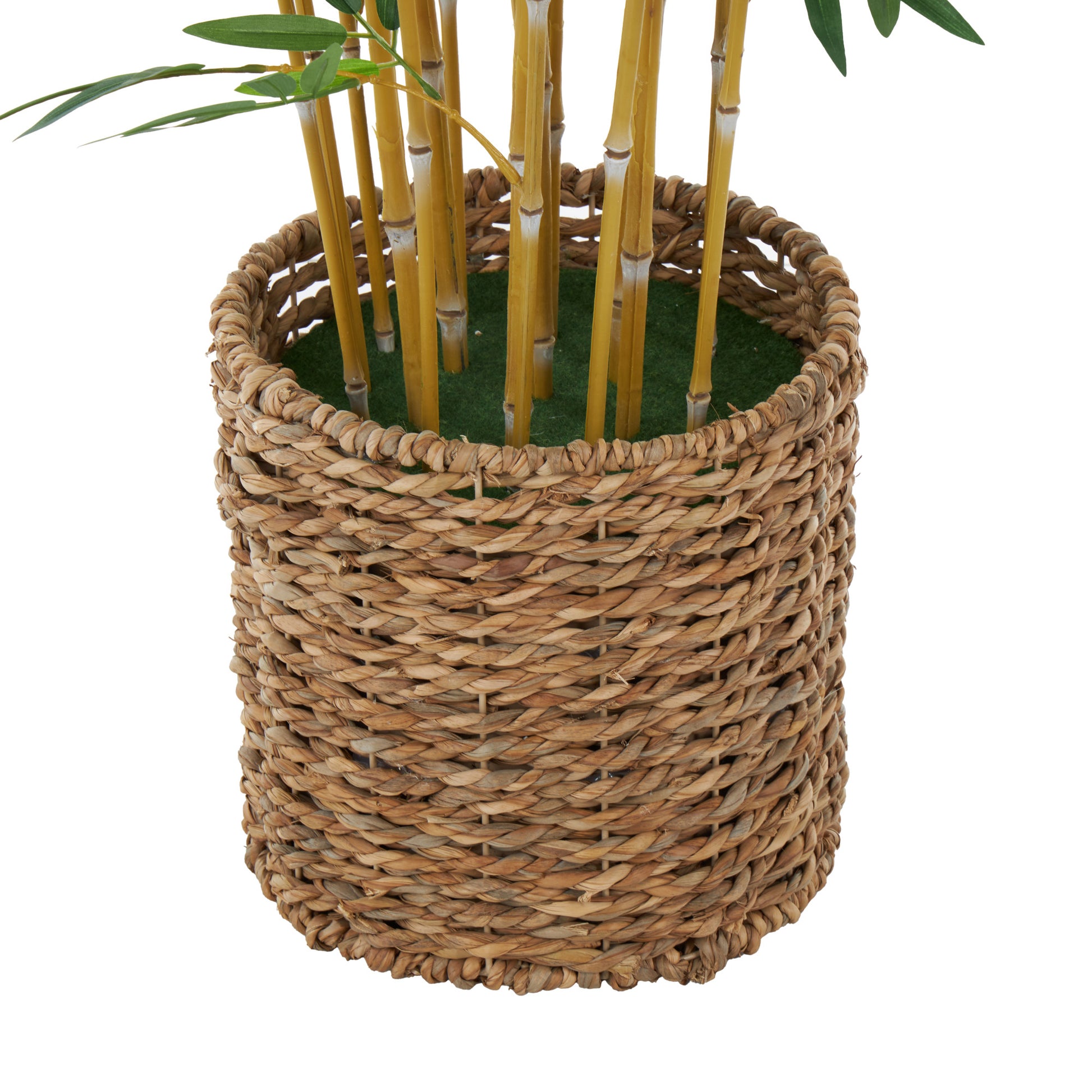 Bamboo Green Faux Foliage Indoor Outdoor Artificial Tree with Realistic Leaves and Brown Seagrass Pot