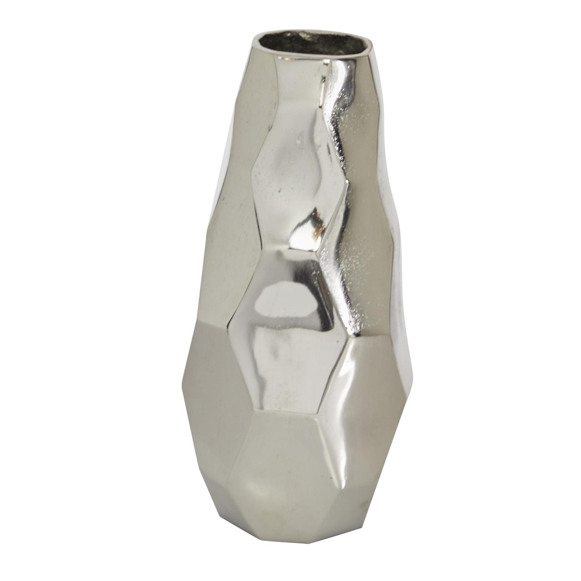 Geometric Silver Aluminum Metal Decorative Vase