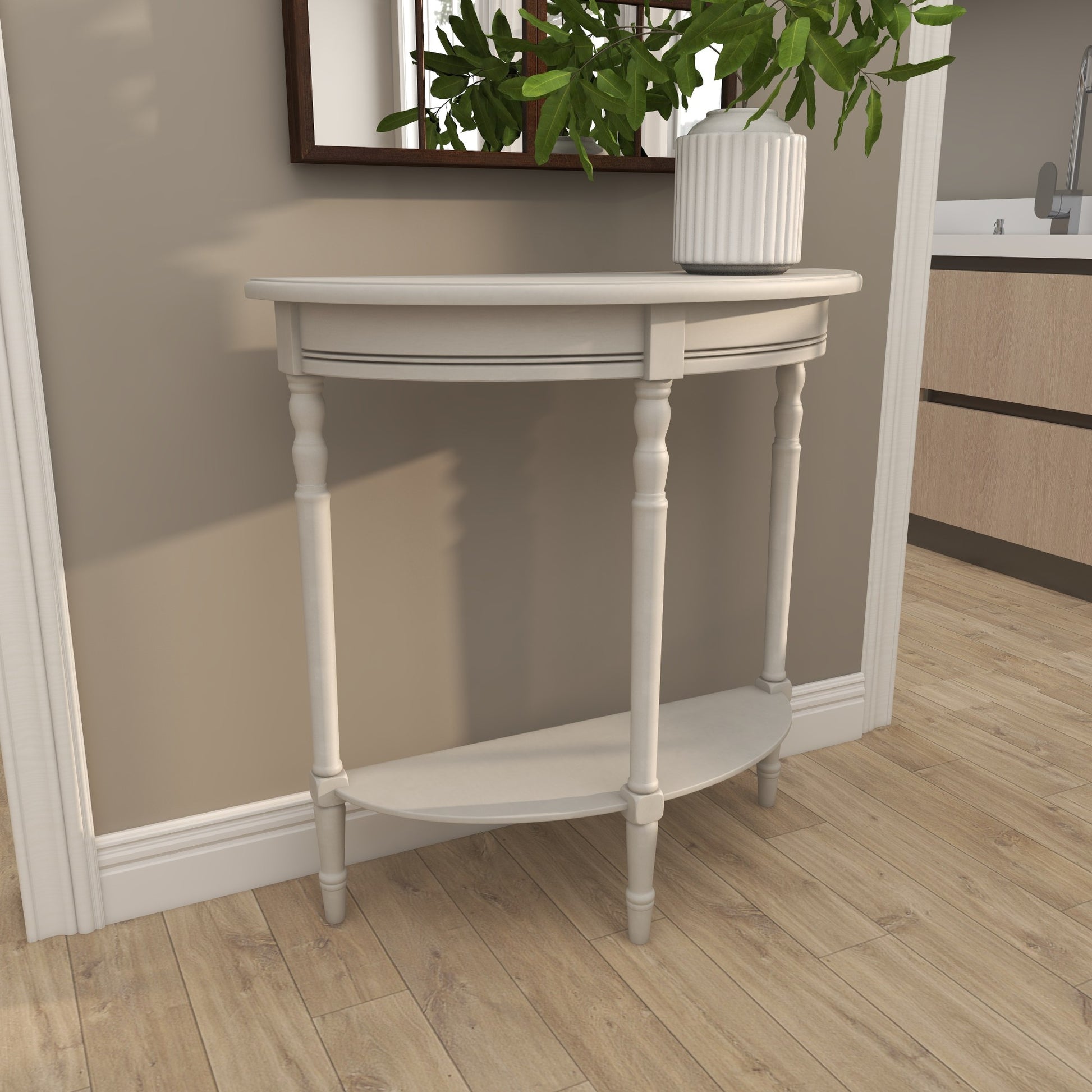 Wood Half Moon Living Room Console Table