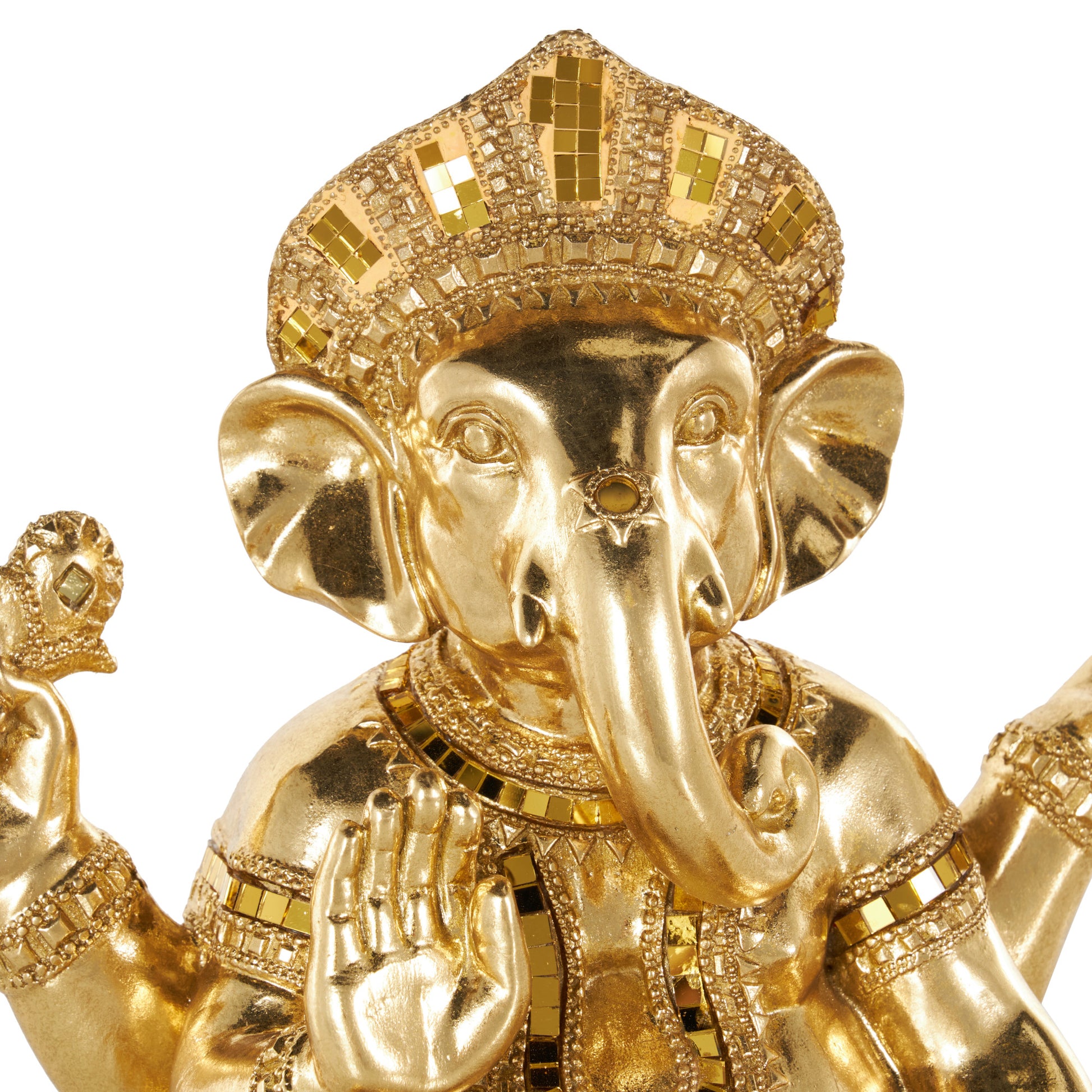 Ganesh Gold Resin Decorative Sculpture with Mosaic Details