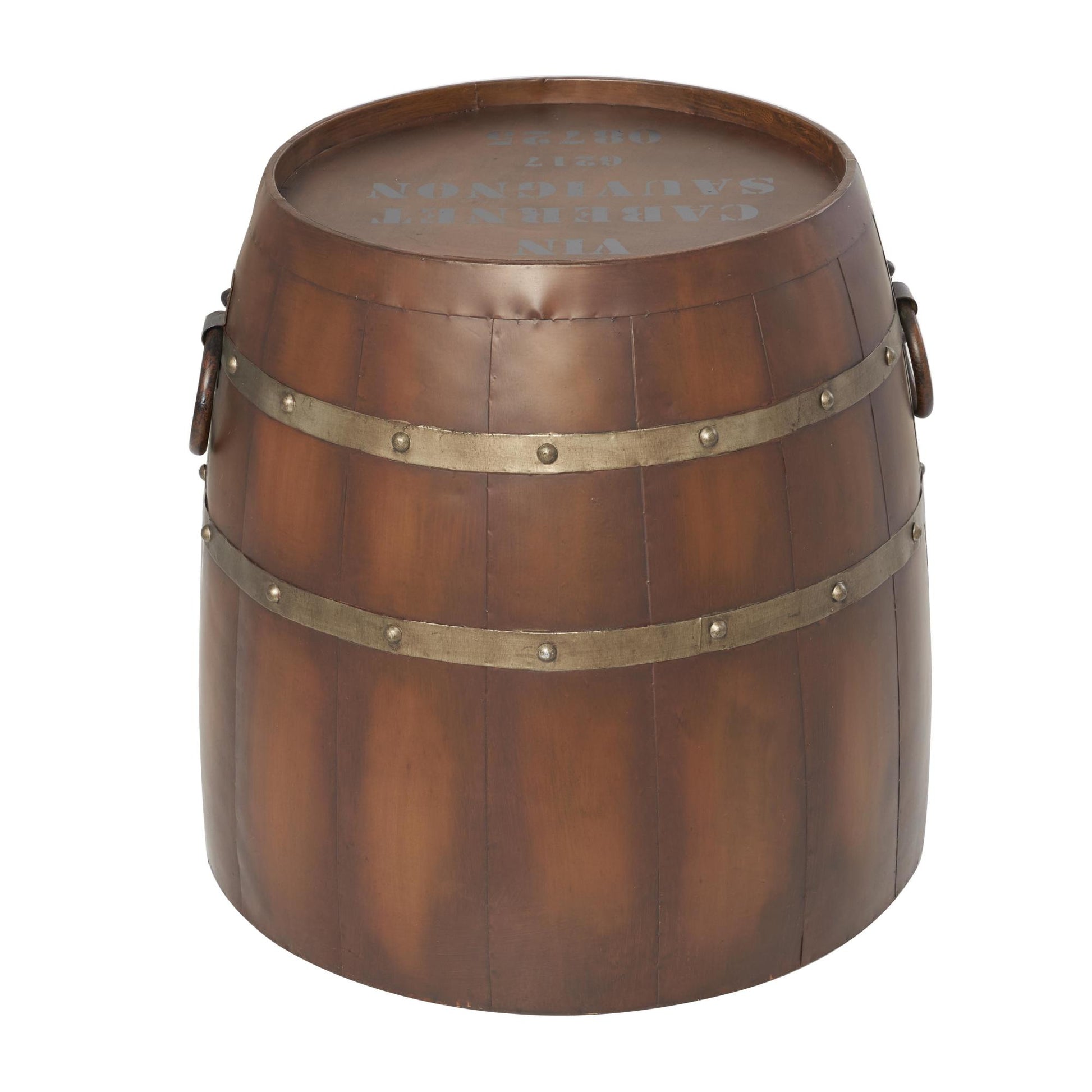 Brown Metal Wine Barrel Side End Accent Table