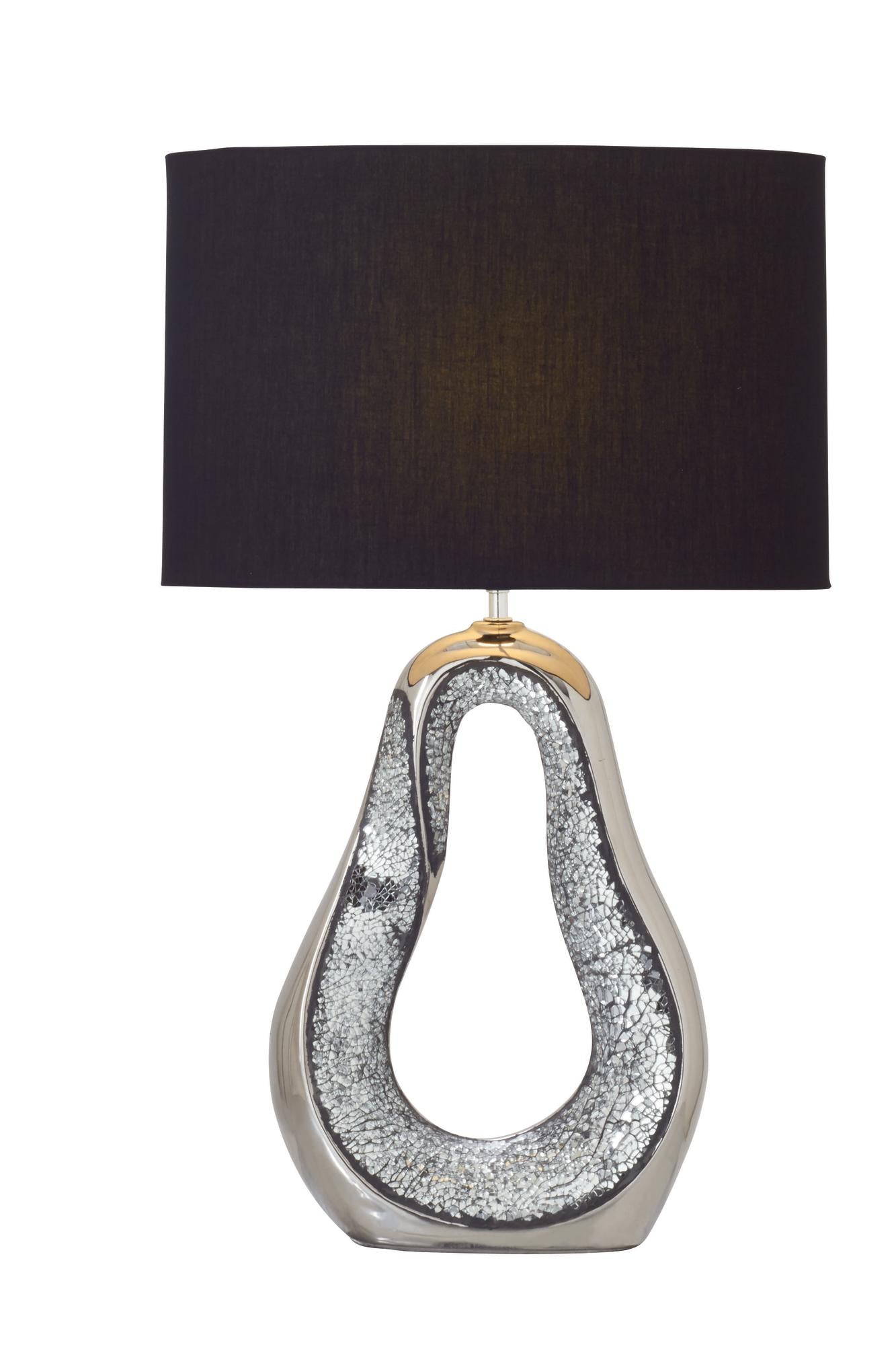 Silver Ceramic Tear Drop Room Table Lamp with Mosaic Mirror