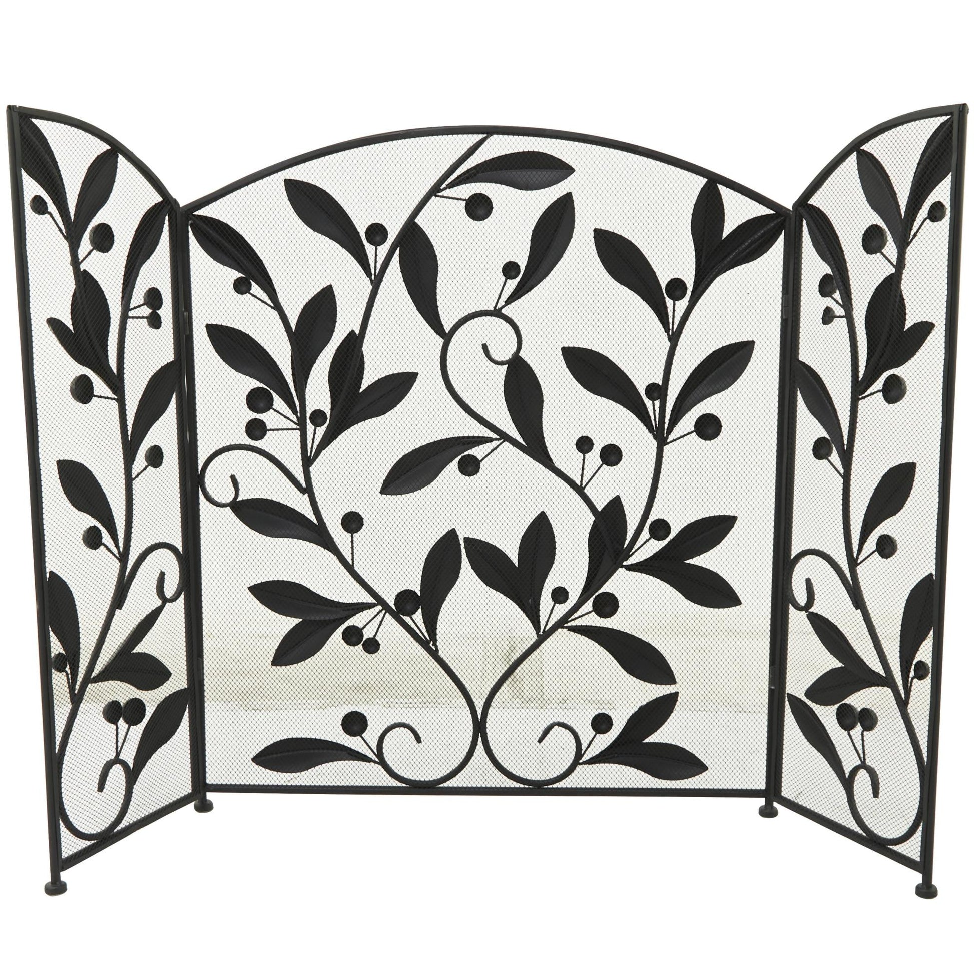 Leaf Metal Foldable Mesh Netting 3 Panel Living Room Fireplace Screen with Leaf and Vine Relief