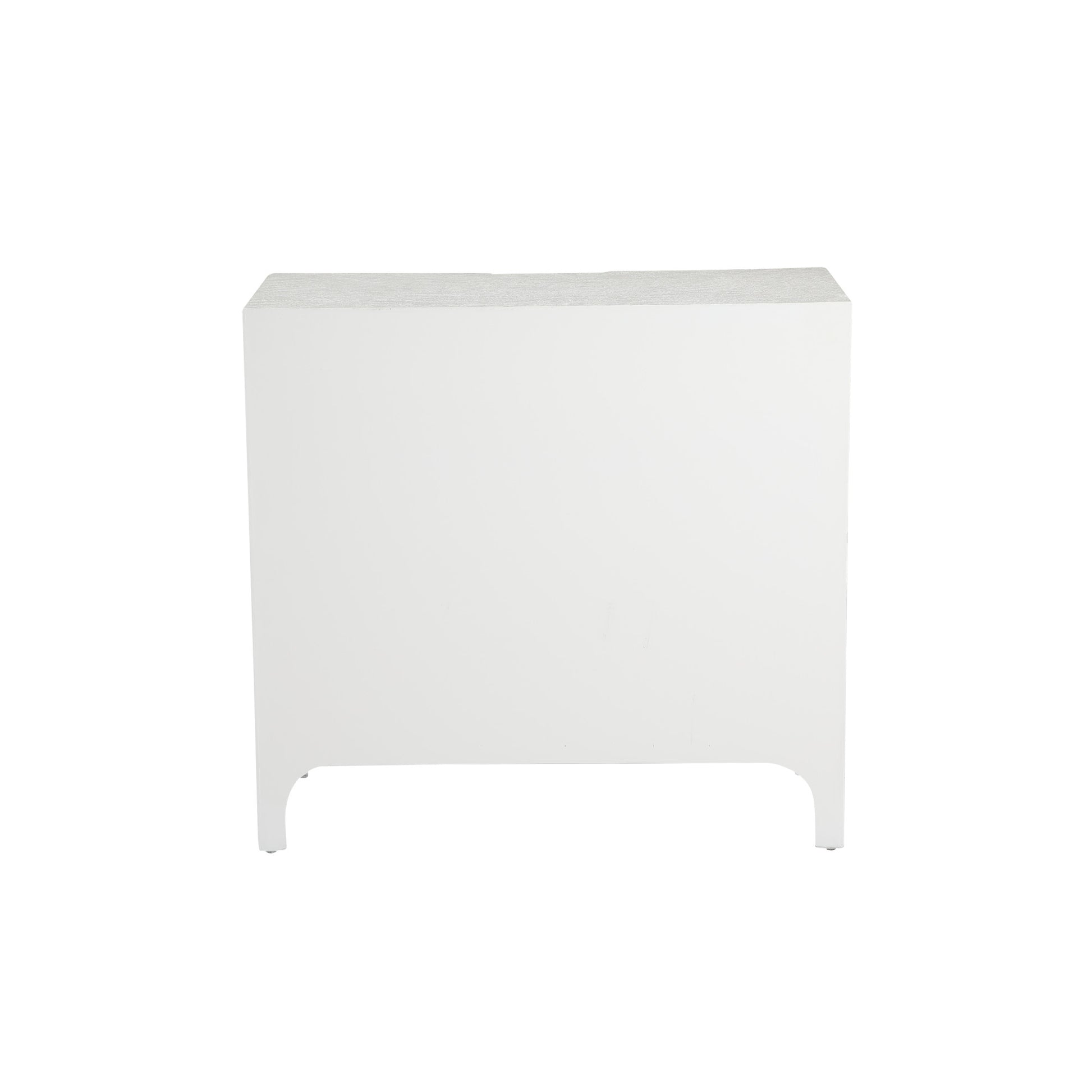 White Wooden Textured 3 Drawer Room Chest with Silver Ring Handles and Ribbed Front