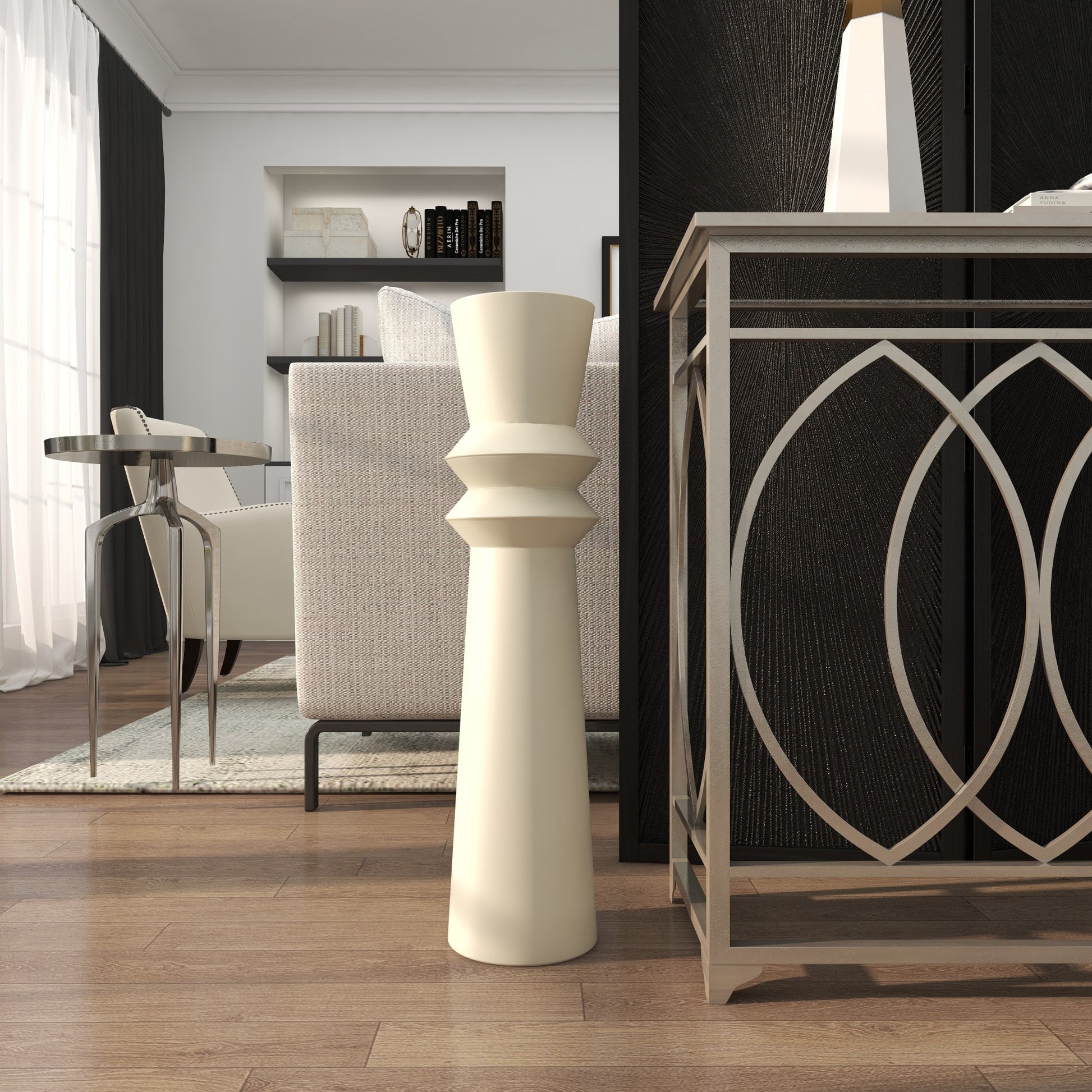 Metal Tall Art Deco Fluted Floor Decorative Vase