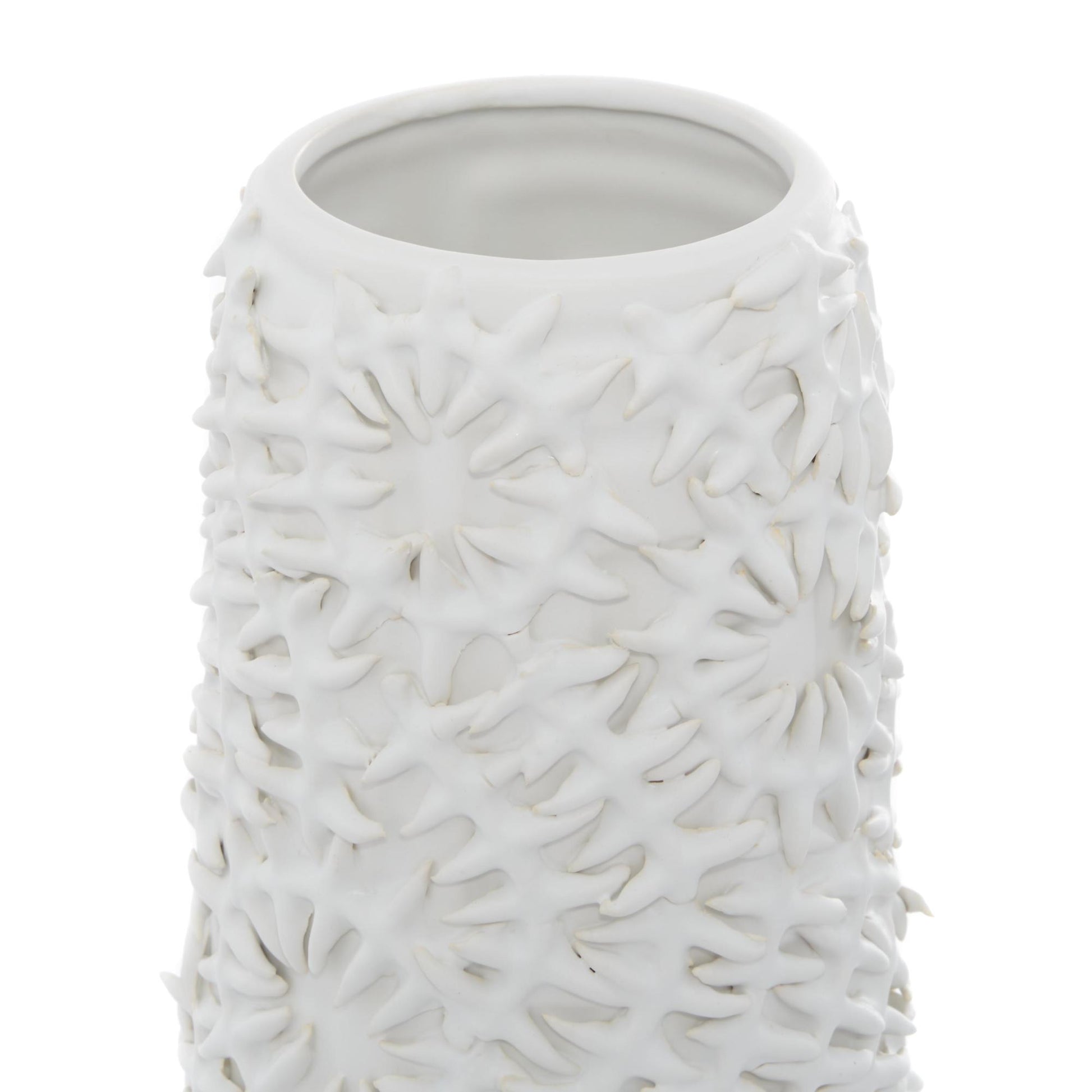 Leaf White Ceramic Embossed Decorative Vase