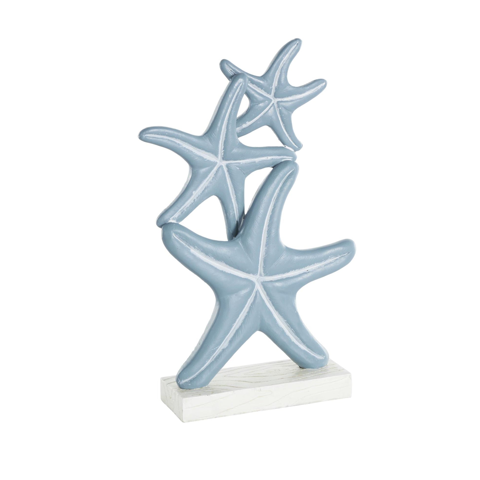 Starfish Blue Polystone Stacked Decorative Sculpture with Engraved Floral and Scroll Patterns