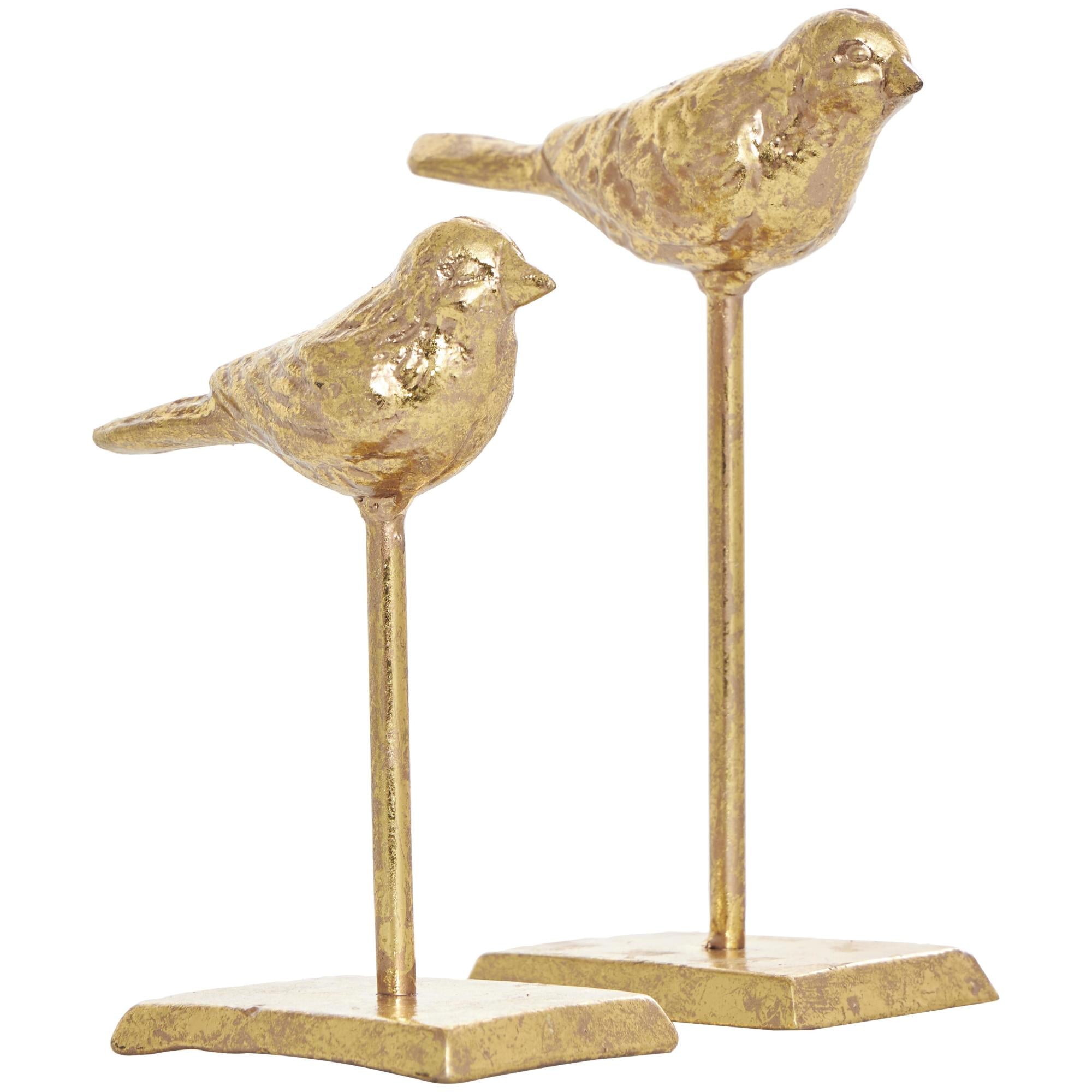 Set of 2 Bird Gold Metal Decorative Sculpture with Gold Foil Texturing
